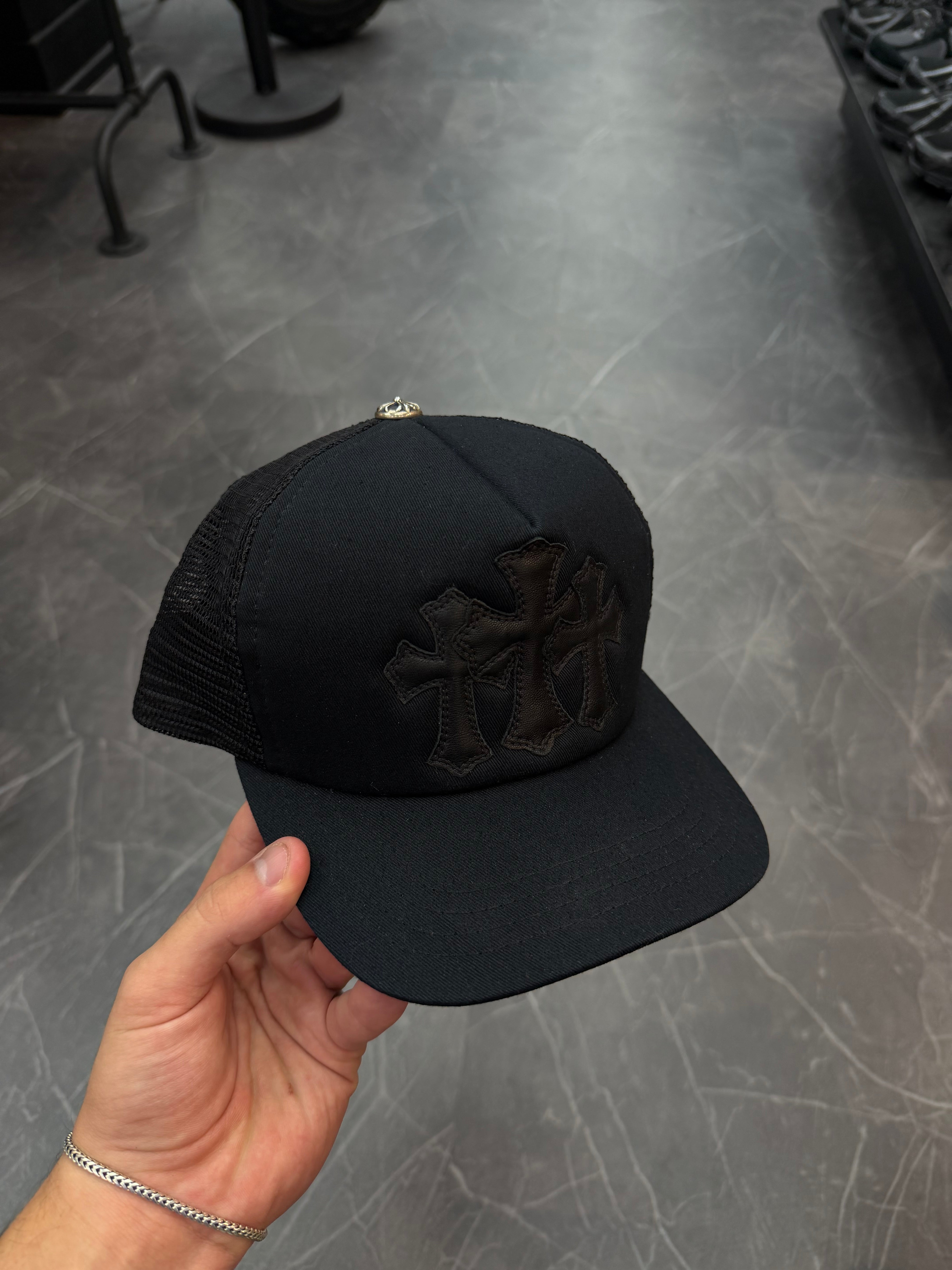 Chrome Hearts Triple Cross Cemetery Trucker Hat Black