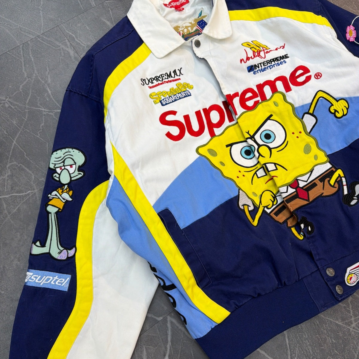 Supreme SpongeBob SquarePants Jeff Hamilton Racing Jacket White - Image 2