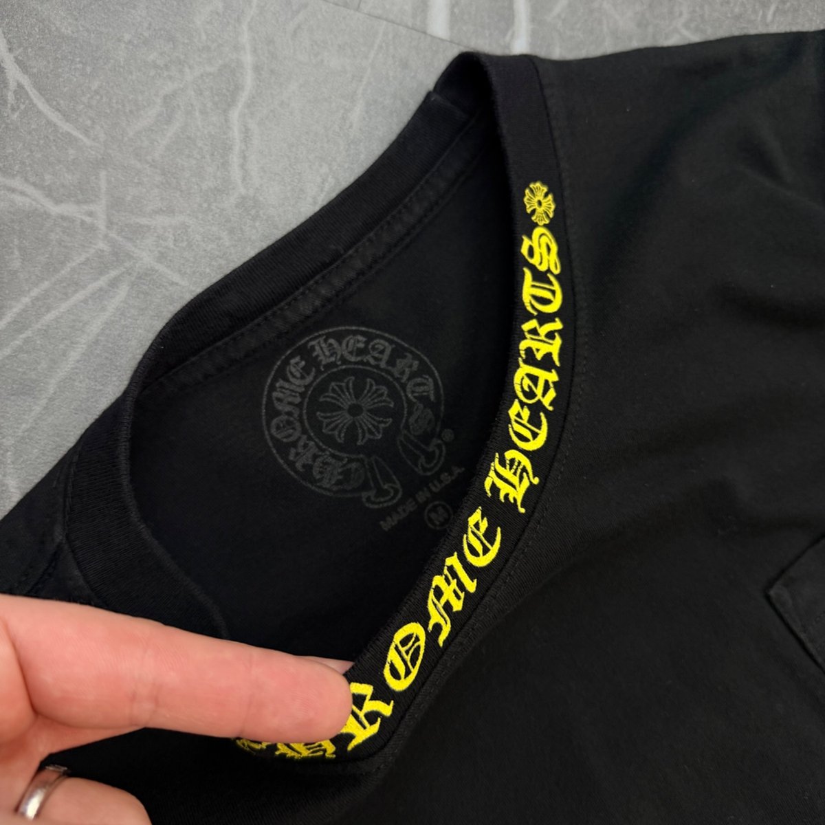 Chrome Hearts Long Sleeve Neck Logo Tee "Black/Yellow" - Image 4