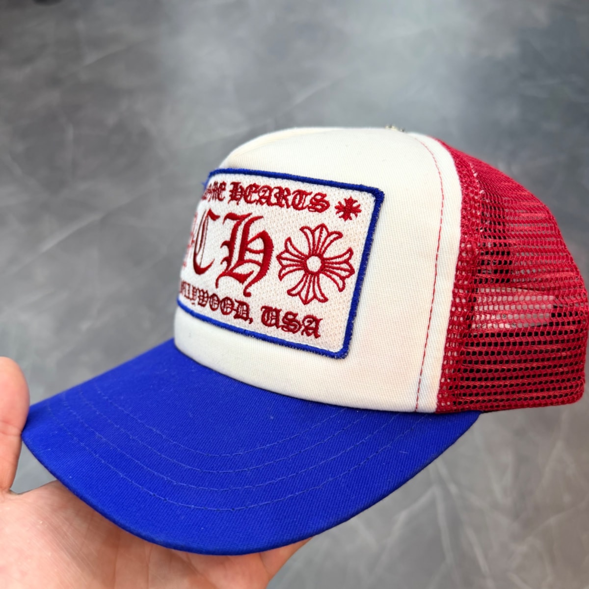 Chrome Hearts Trucker Hat Blue/Red/White - Image 3