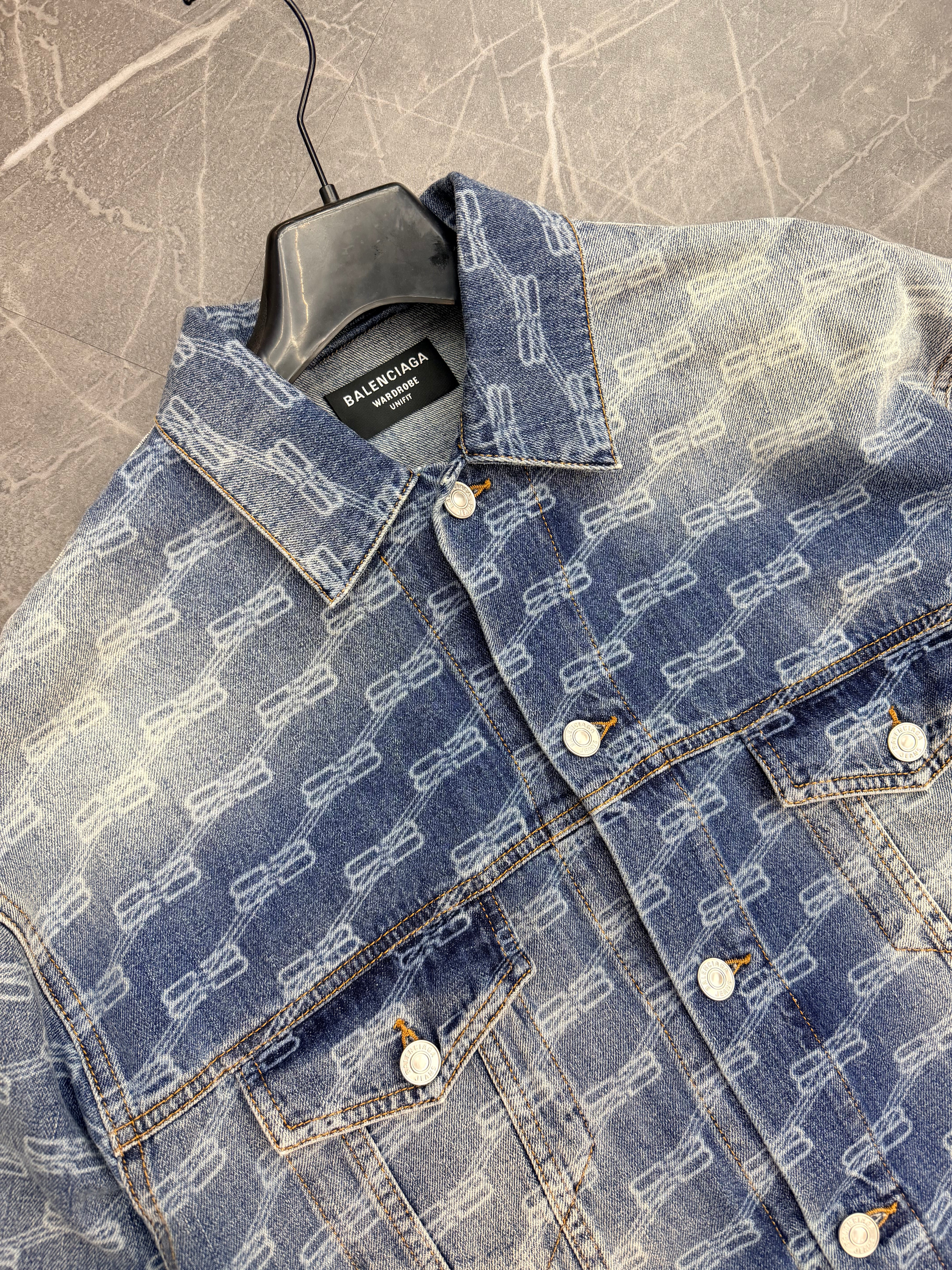 Balenciaga Double B Logo Full Print Denim Jacket