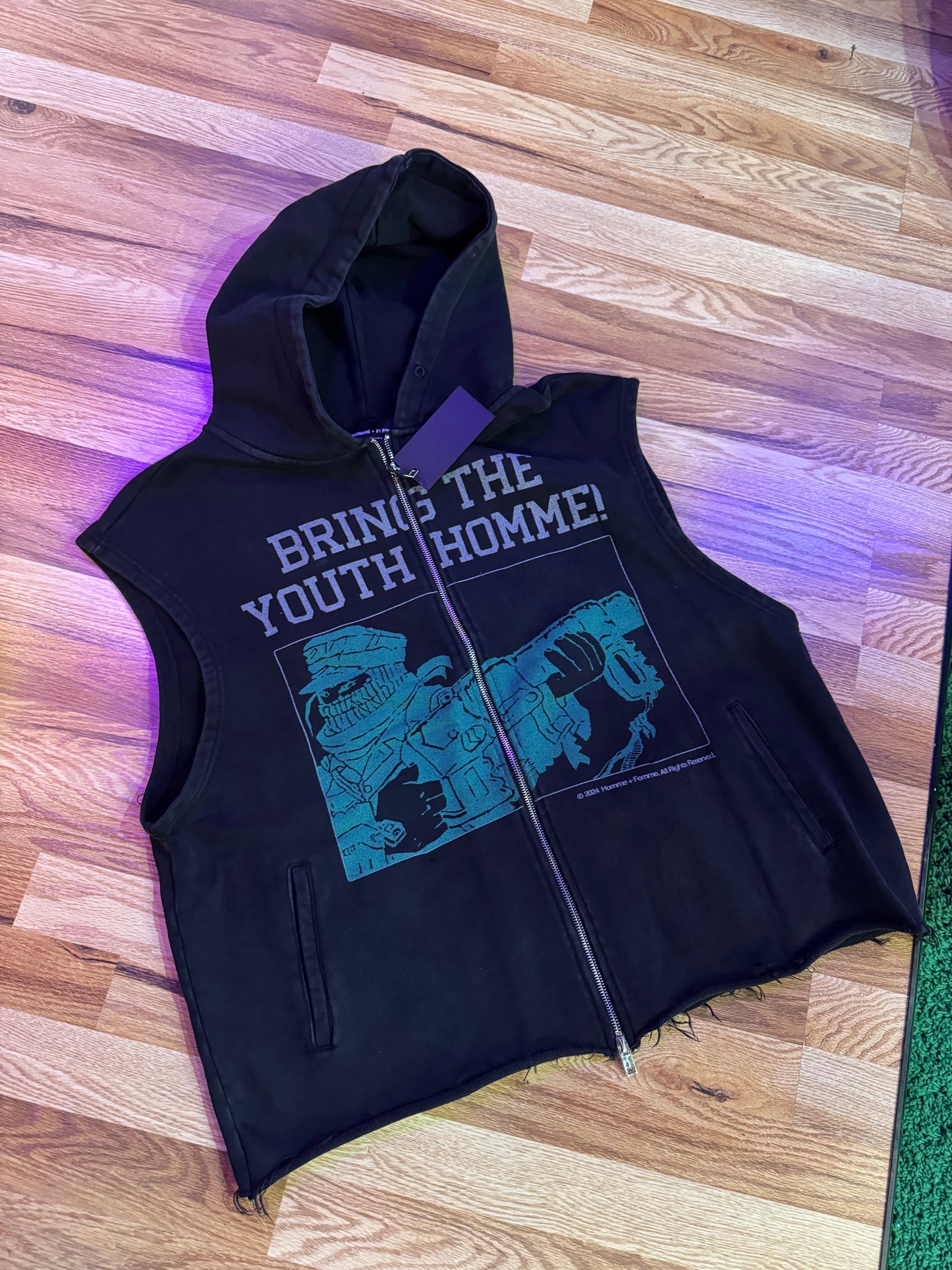 Homme + Femme Gun Sleeveless Hoodie “Black”