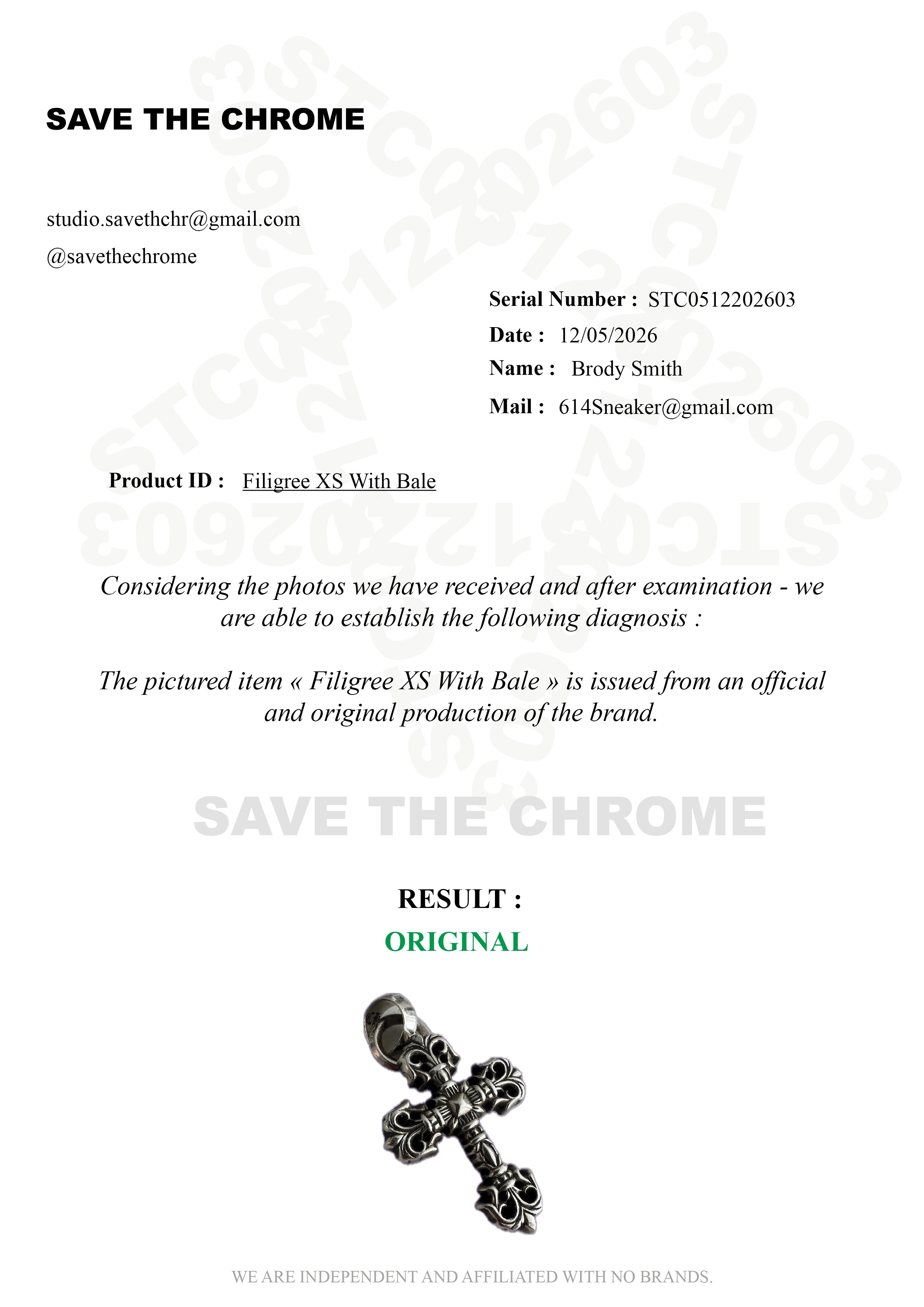 Chrome Hearts Filigree Cross Pendant with Bale