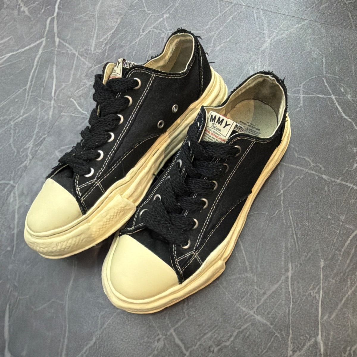 Maison Mihara Yasuhiro Hank Distressed Canvas Low 'Black' - Image 2