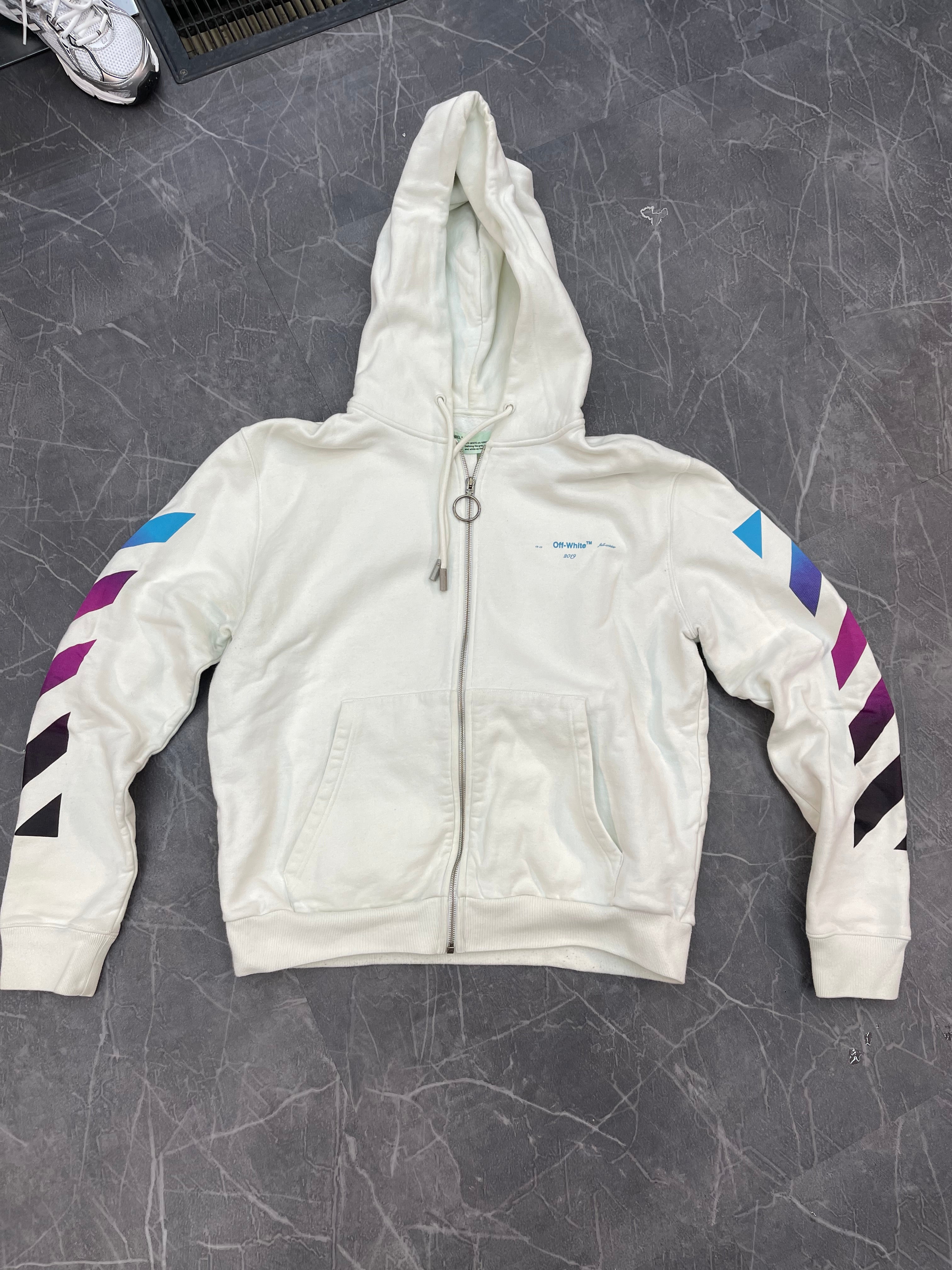 Off White Arrows Zipup Hoodie “White Blue Ombre”