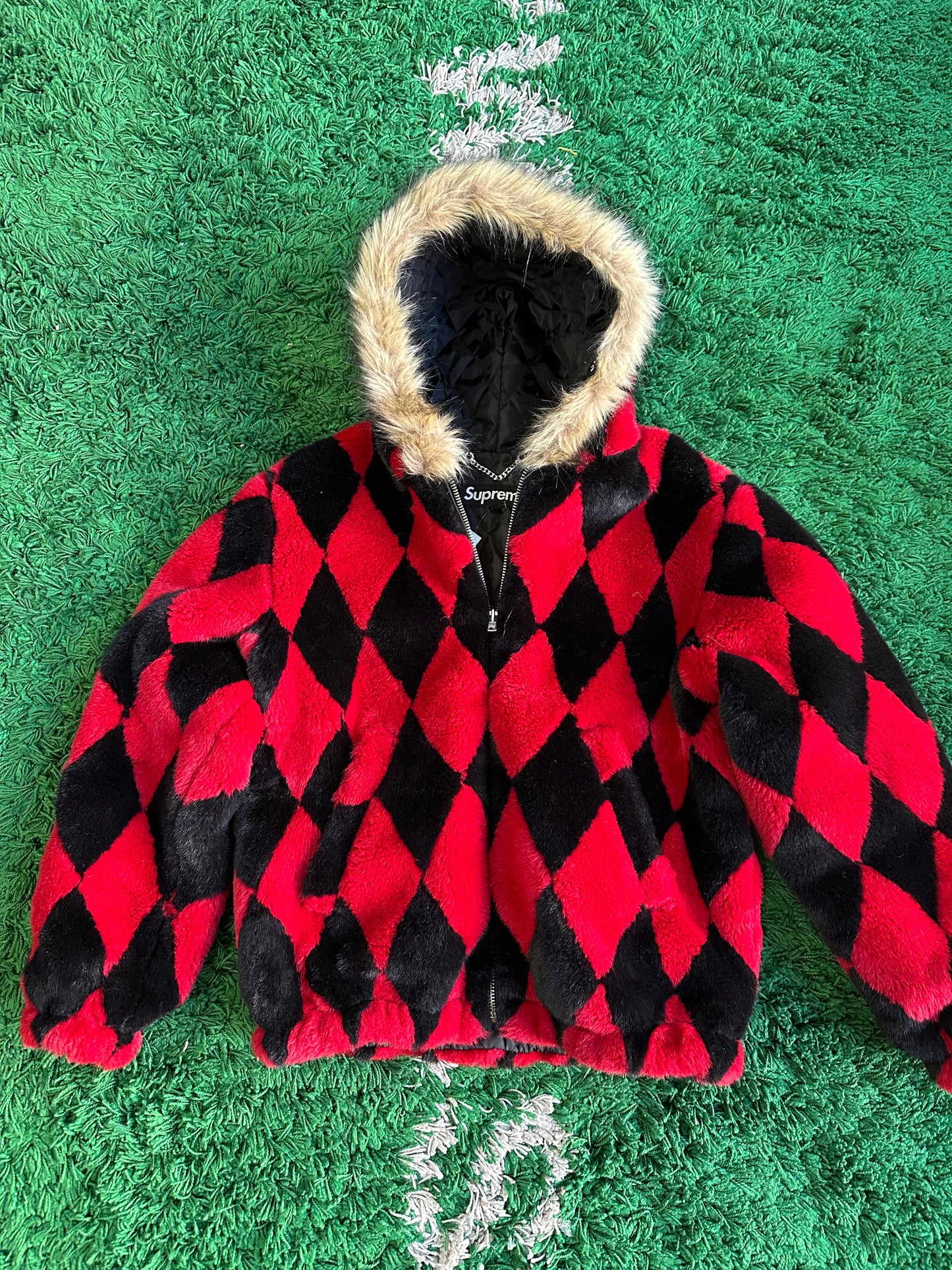 Supreme Diamond Faux Fur Jacket “Red”