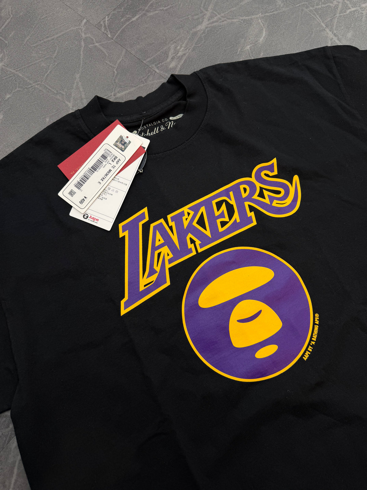 BAPE AAPE x Mitchell & Ness Lakers Tee Black