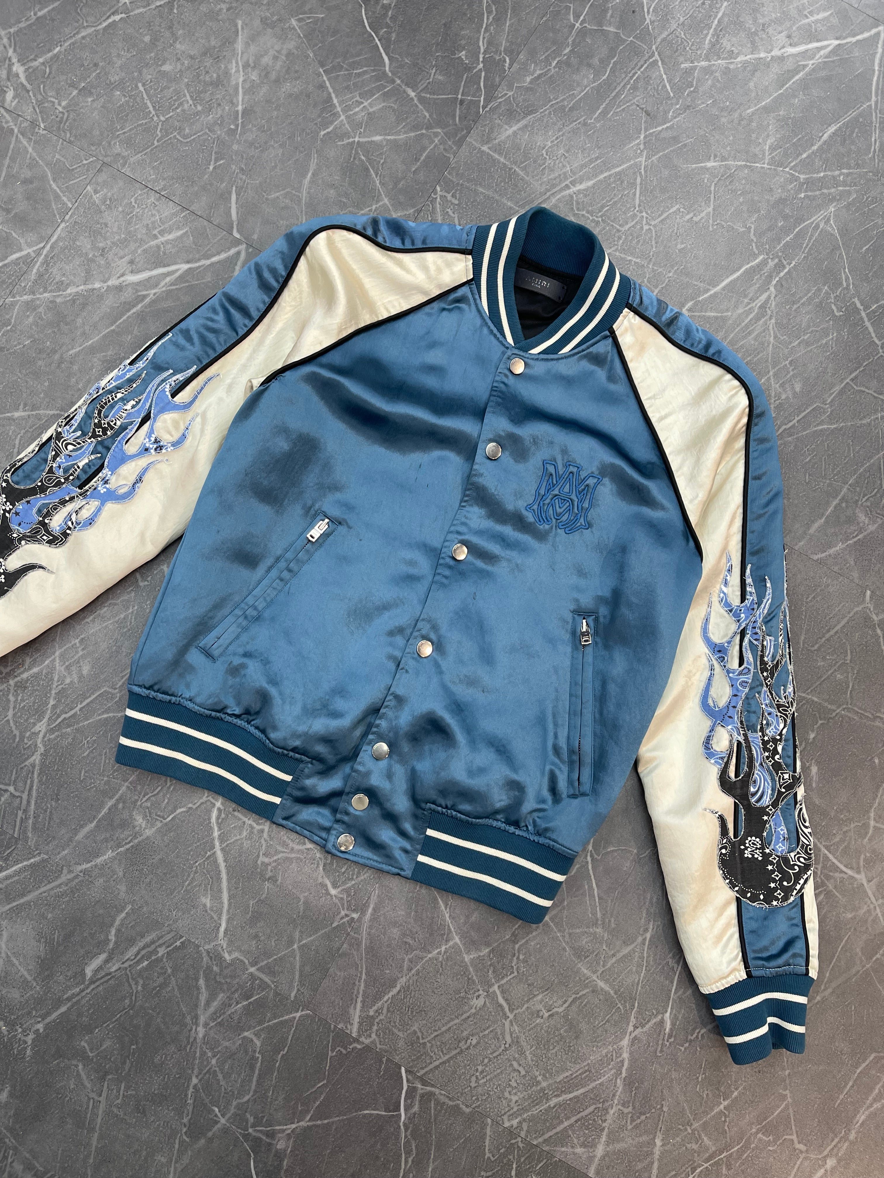 Amiri Satin Flames Souvenir Jacket Blue