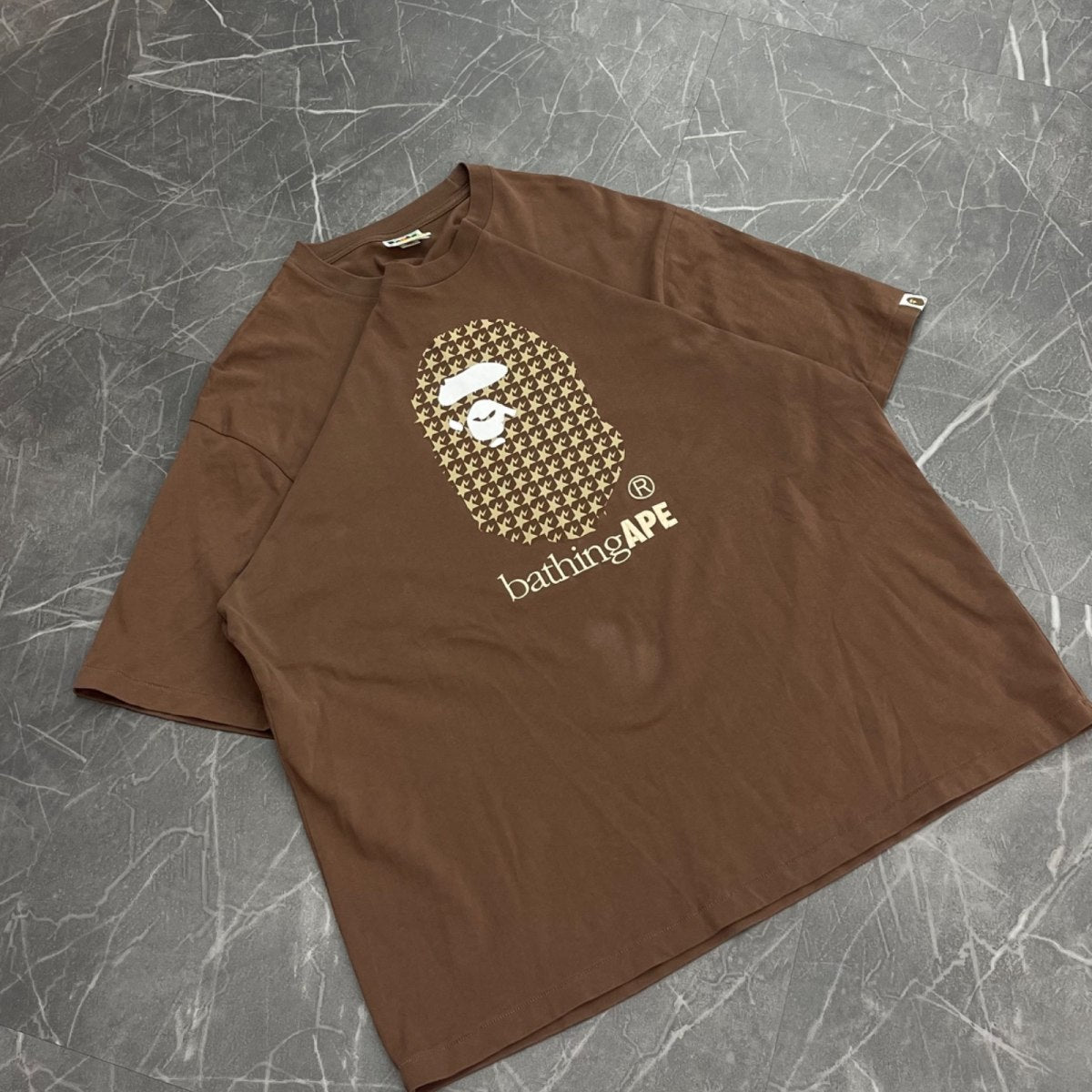 BAPE Sta Houndstooth By Bathing Ape Relaxed Fit Tee Brown - Image 2