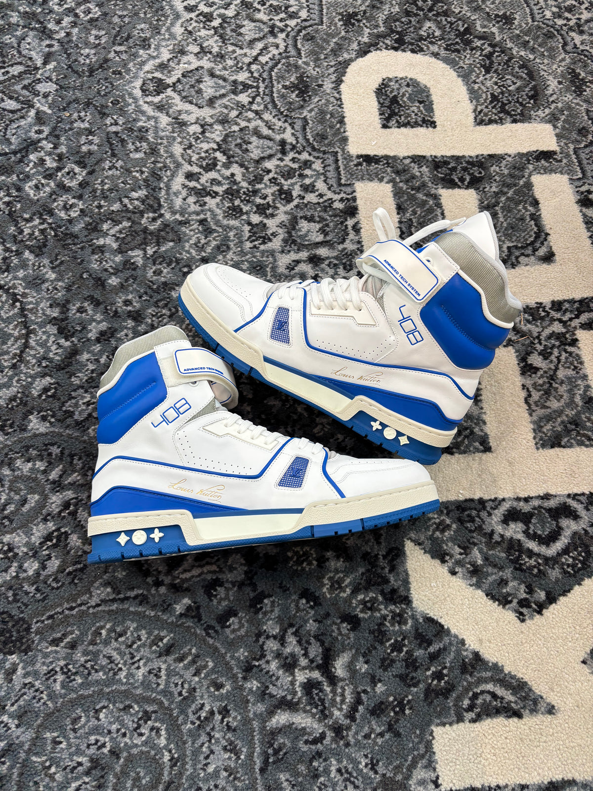 Louis Vuitton Trainer Sneaker Boot High 'White Blue'