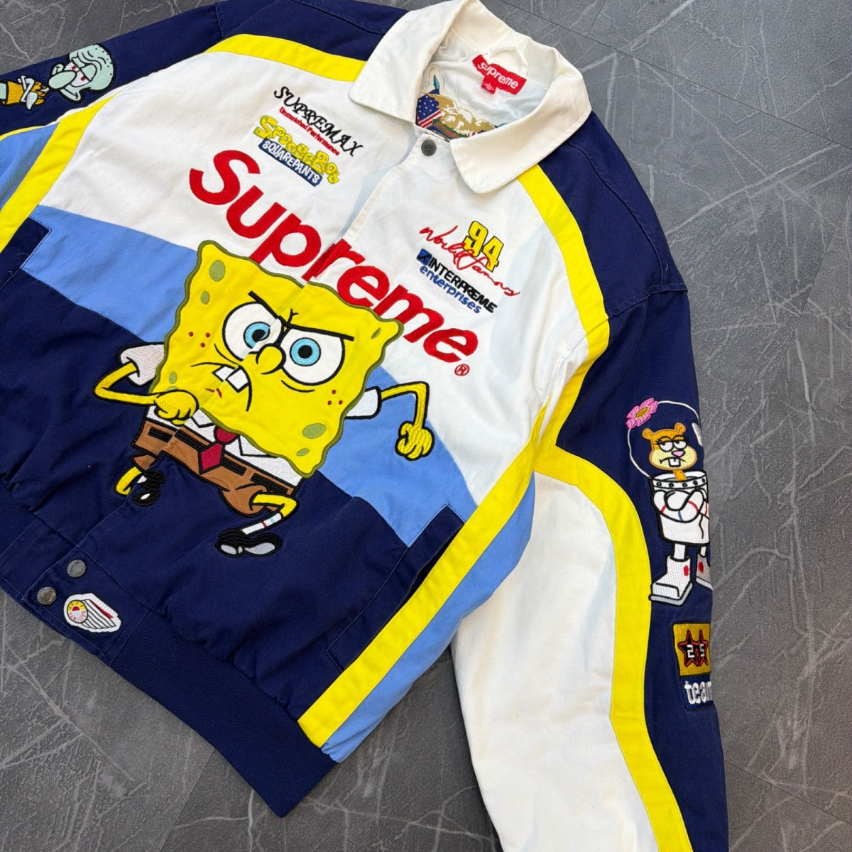 Supreme SpongeBob SquarePants Jeff Hamilton Racing Jacket White - Image 3