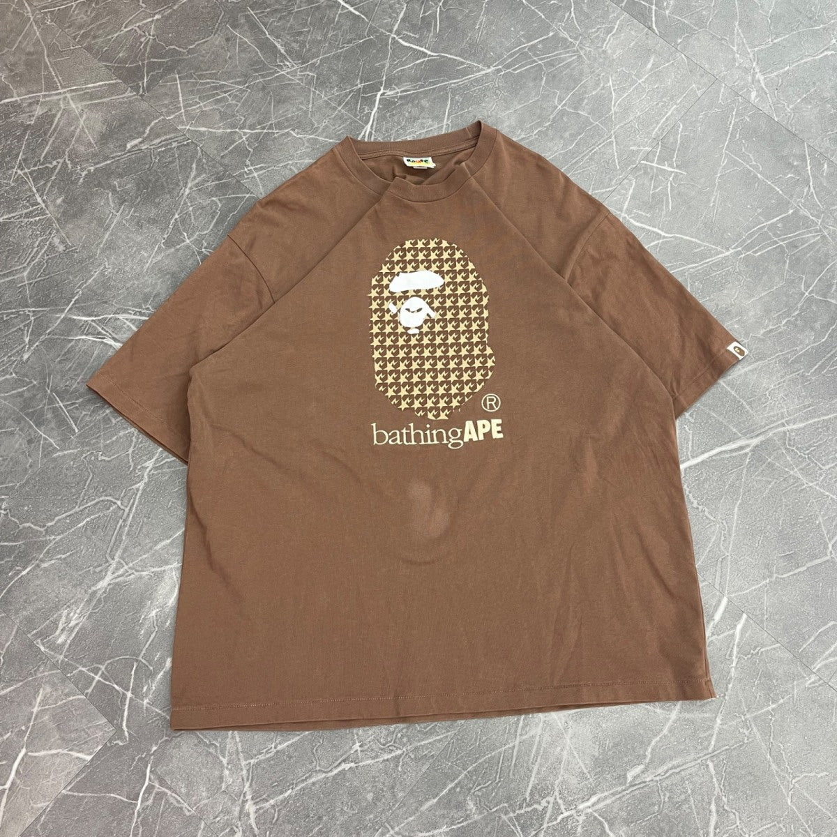 BAPE Sta Houndstooth By Bathing Ape Relaxed Fit Tee Brown - Image 1