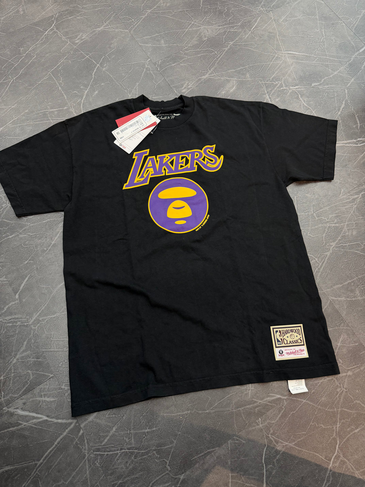 BAPE AAPE x Mitchell & Ness Lakers Tee Black