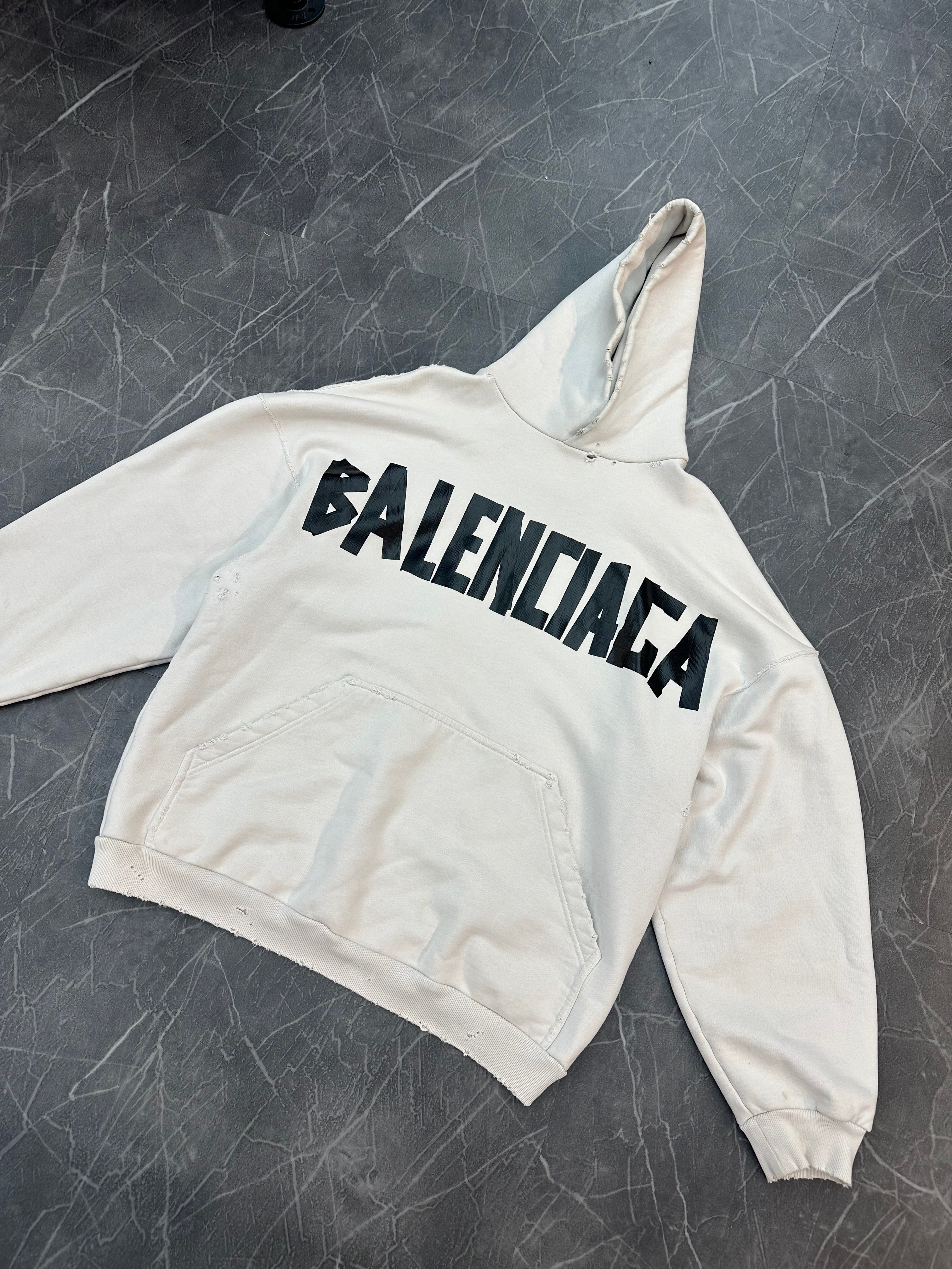Balenciaga Tape Logo Hoodie White
