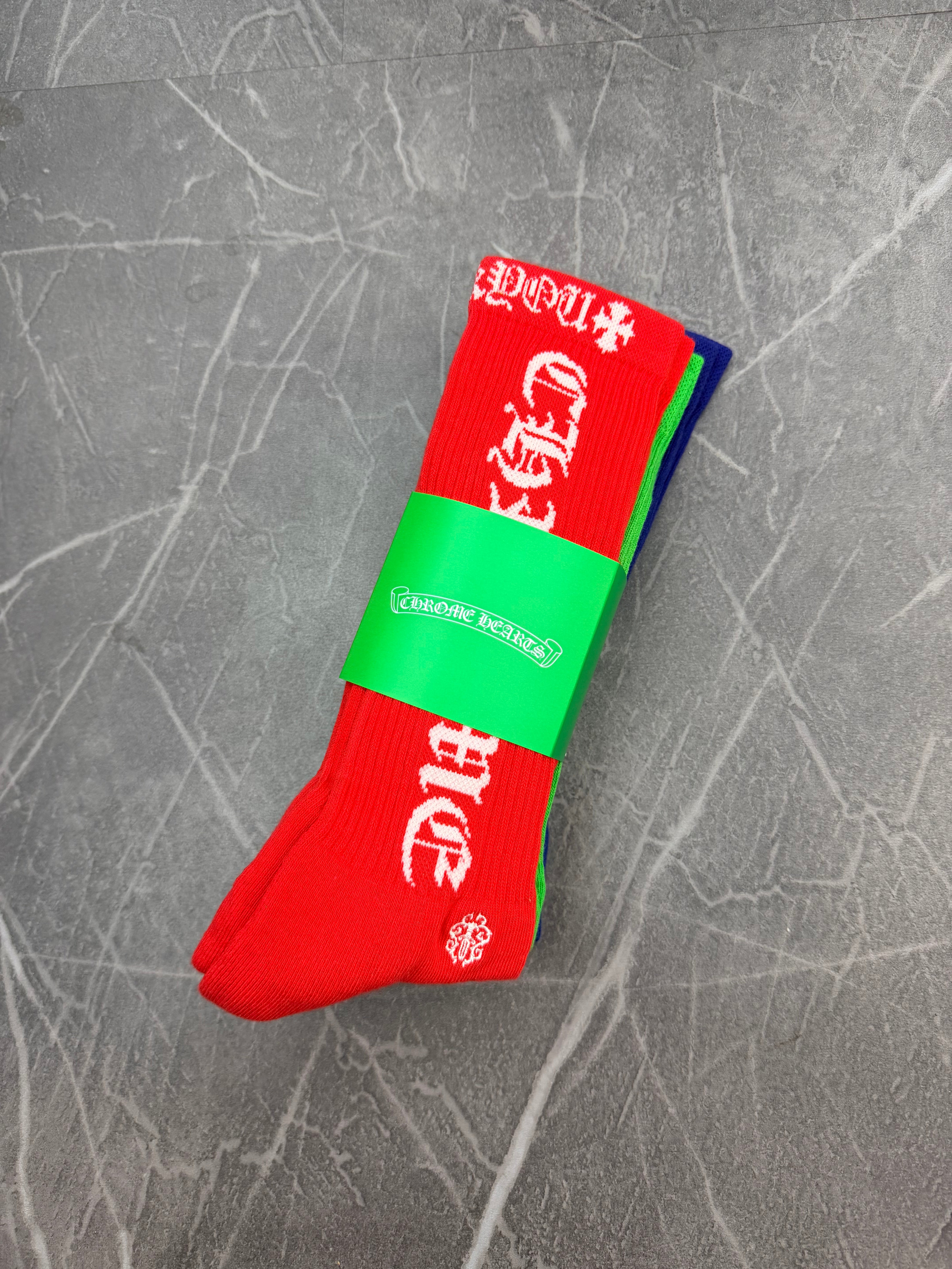 Chrome Hearts Socks White Embroidered Red Blue Green
