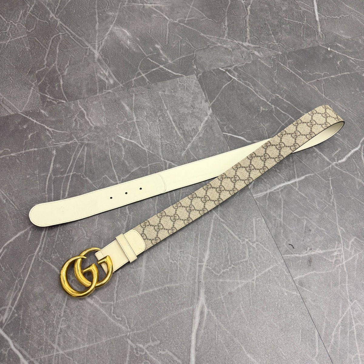 Gucci GG Belt Double G Buckle 1 Width Belt White (Size 95/38) (Lightly Worn)