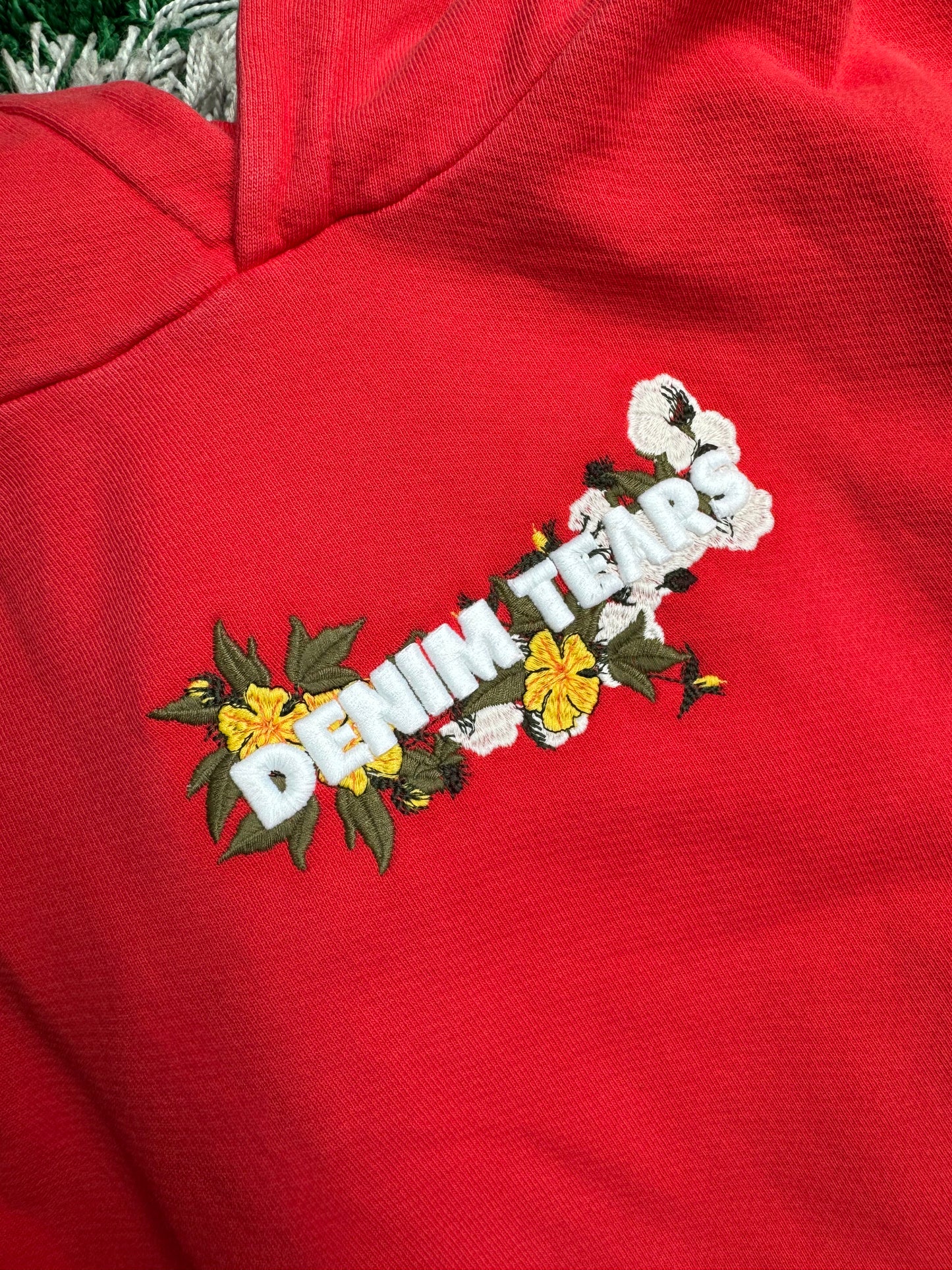Denim Tears Embroidered Floral Logo Hoodie Red