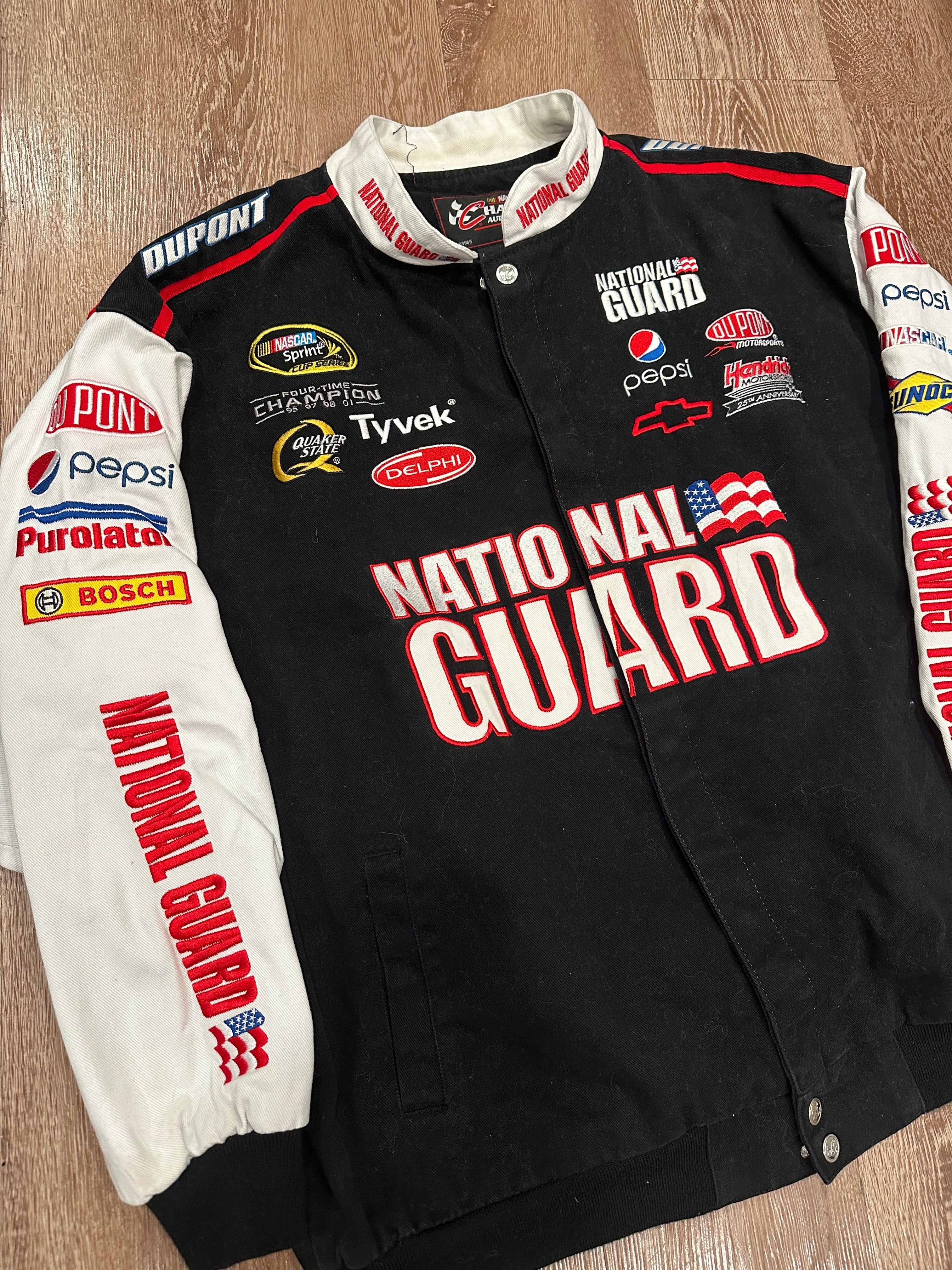 Vintage NASCAR Jeff Gordon #24 DuPont National Guard Jacket. (XL)