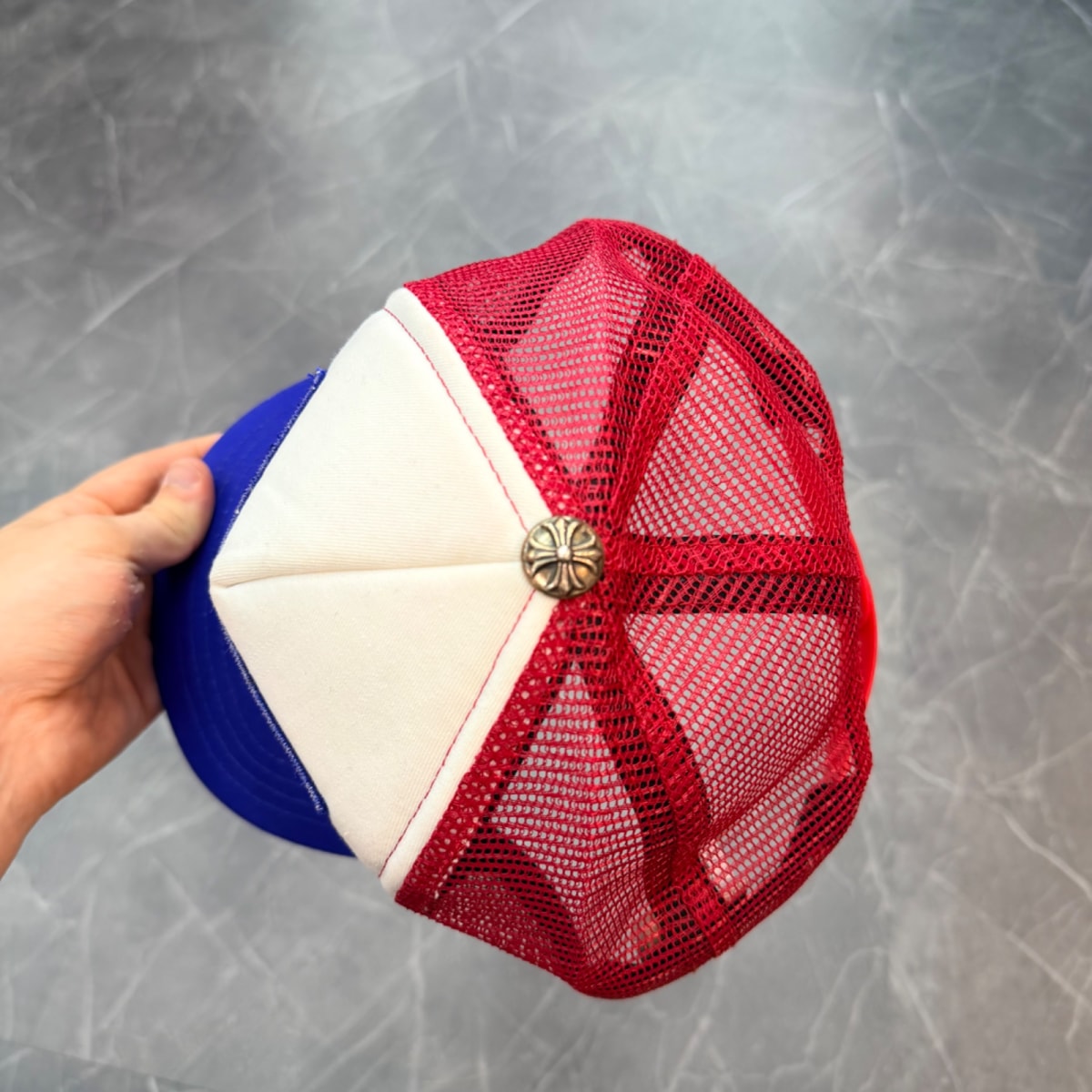 Chrome Hearts Trucker Hat Blue/Red/White - Image 6