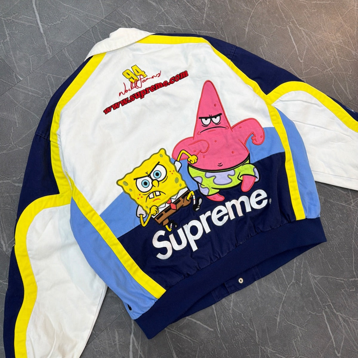 Supreme SpongeBob SquarePants Jeff Hamilton Racing Jacket White - Image 4