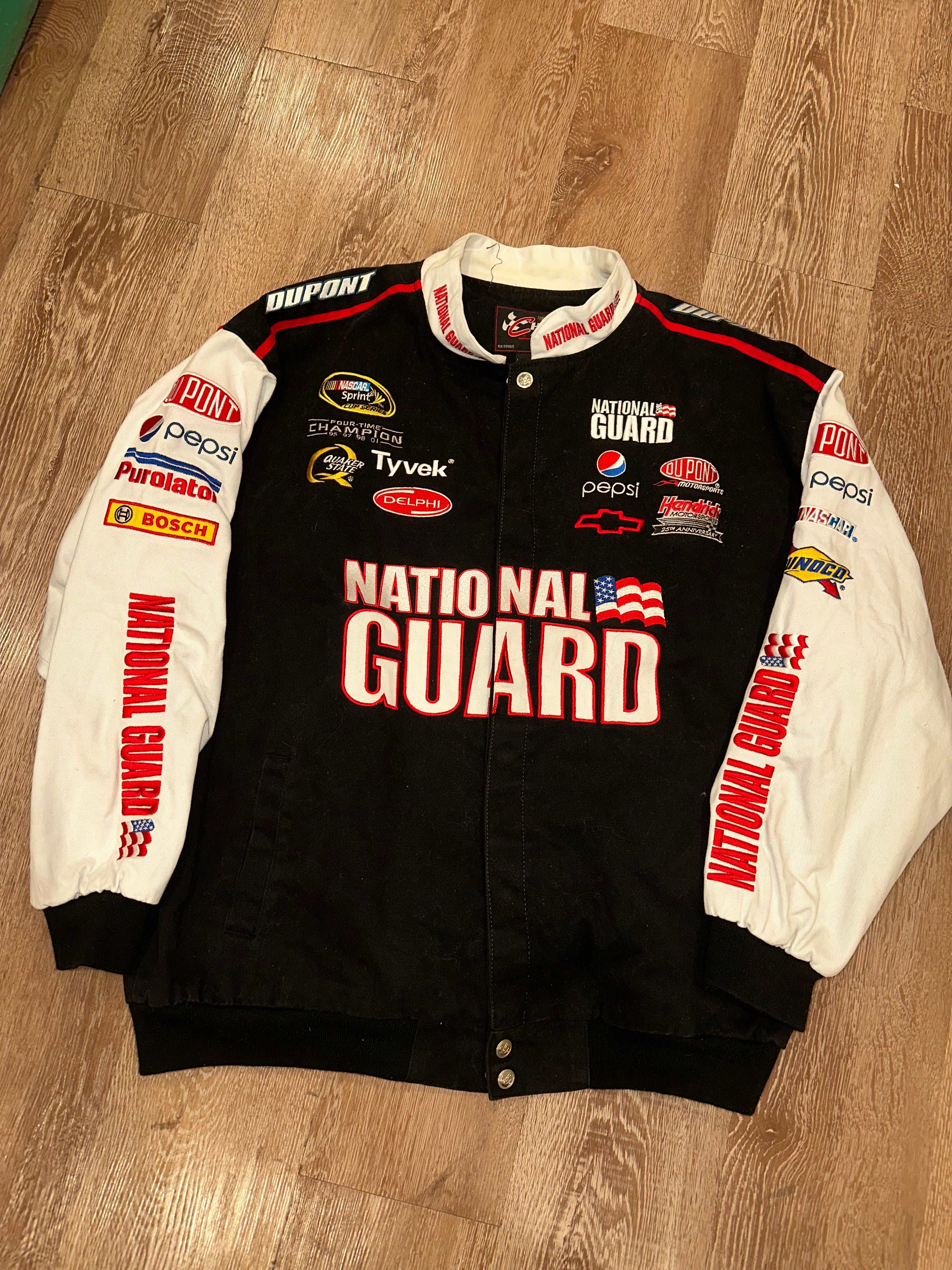 Vintage NASCAR Jeff Gordon #24 DuPont National Guard Jacket. (XL)