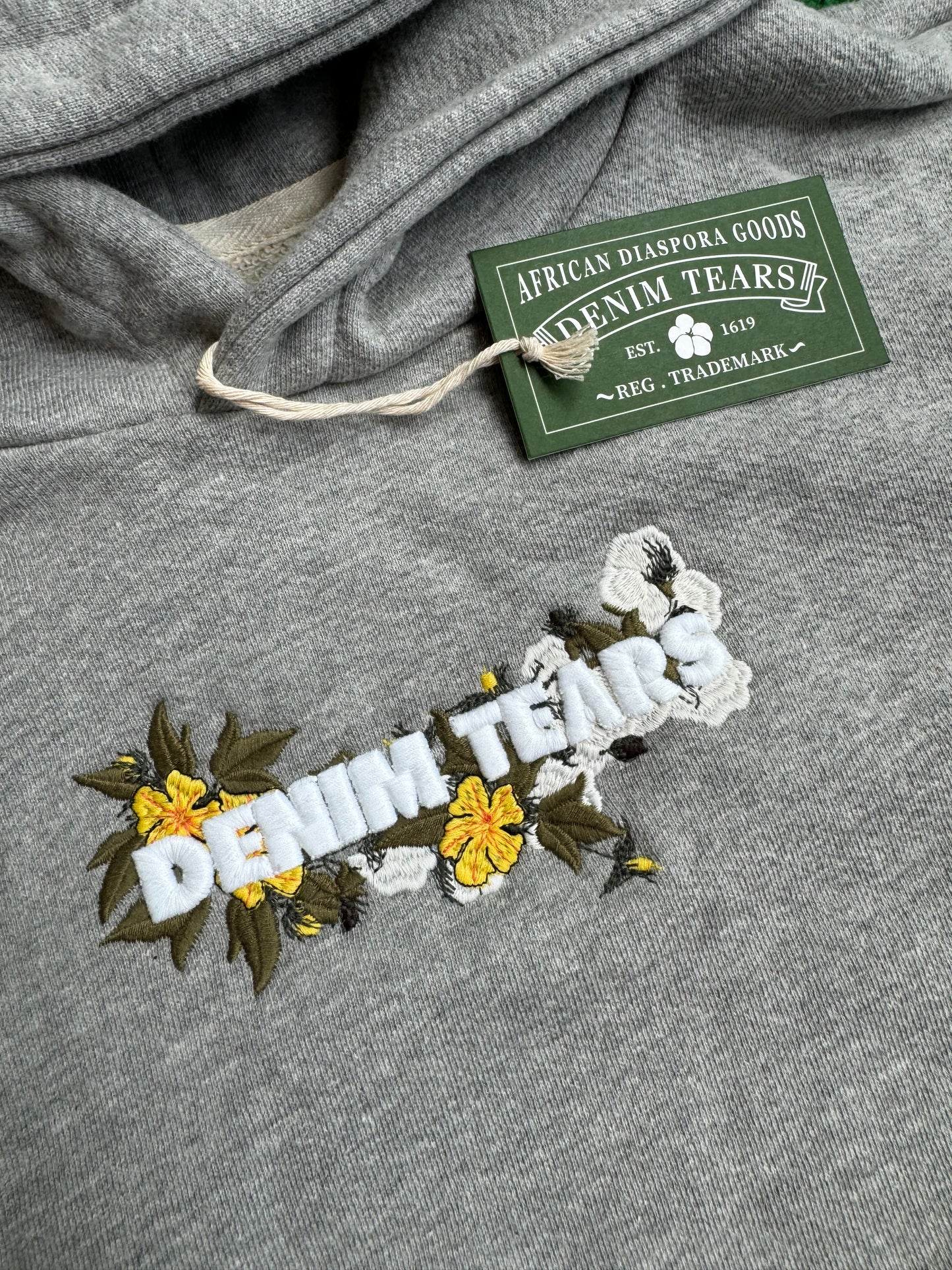Denim Tears Embroidered Floral Logo Hoodie Grey