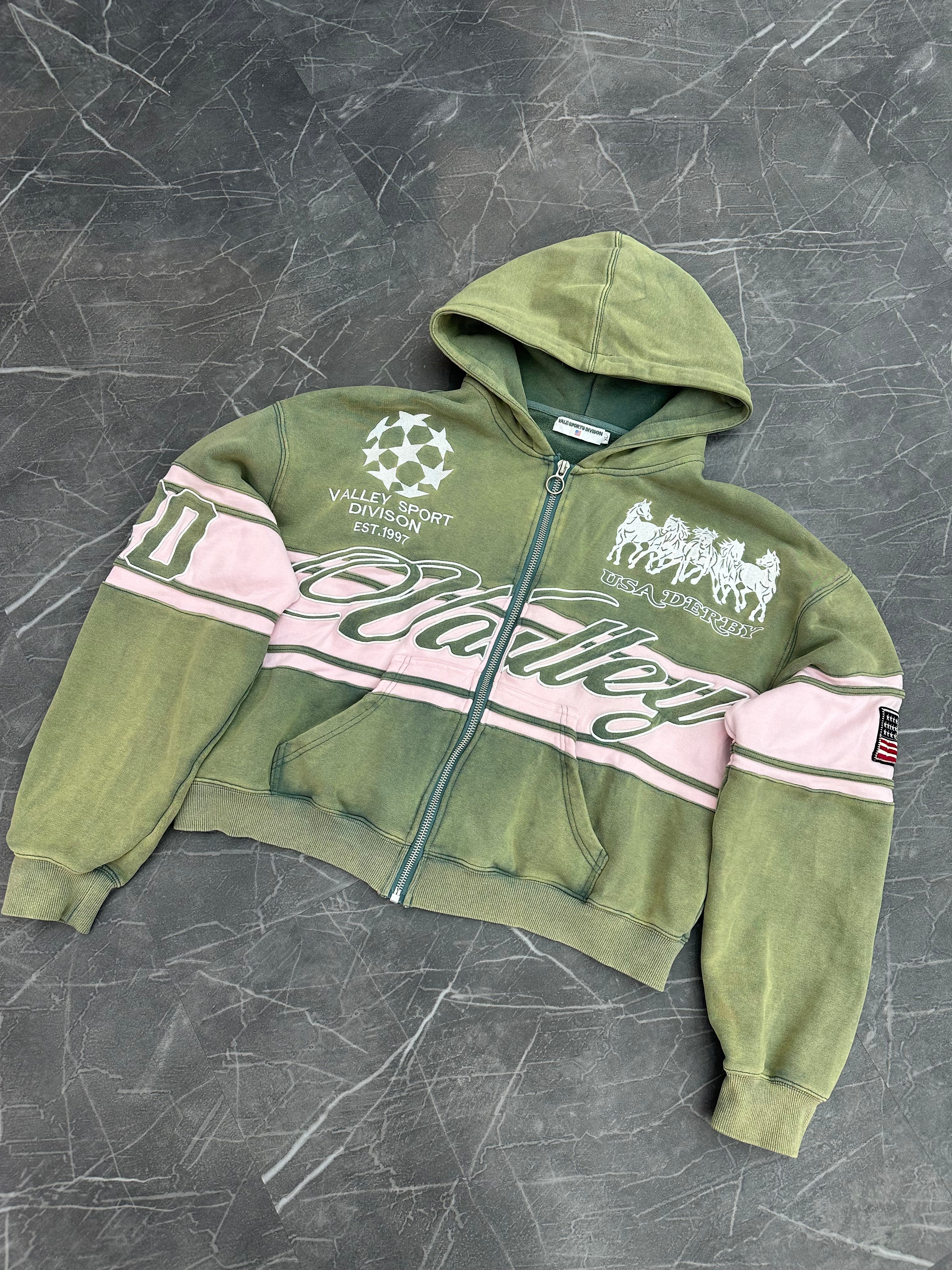 Vale Cursive Zip Up Green “Pink Dyed”