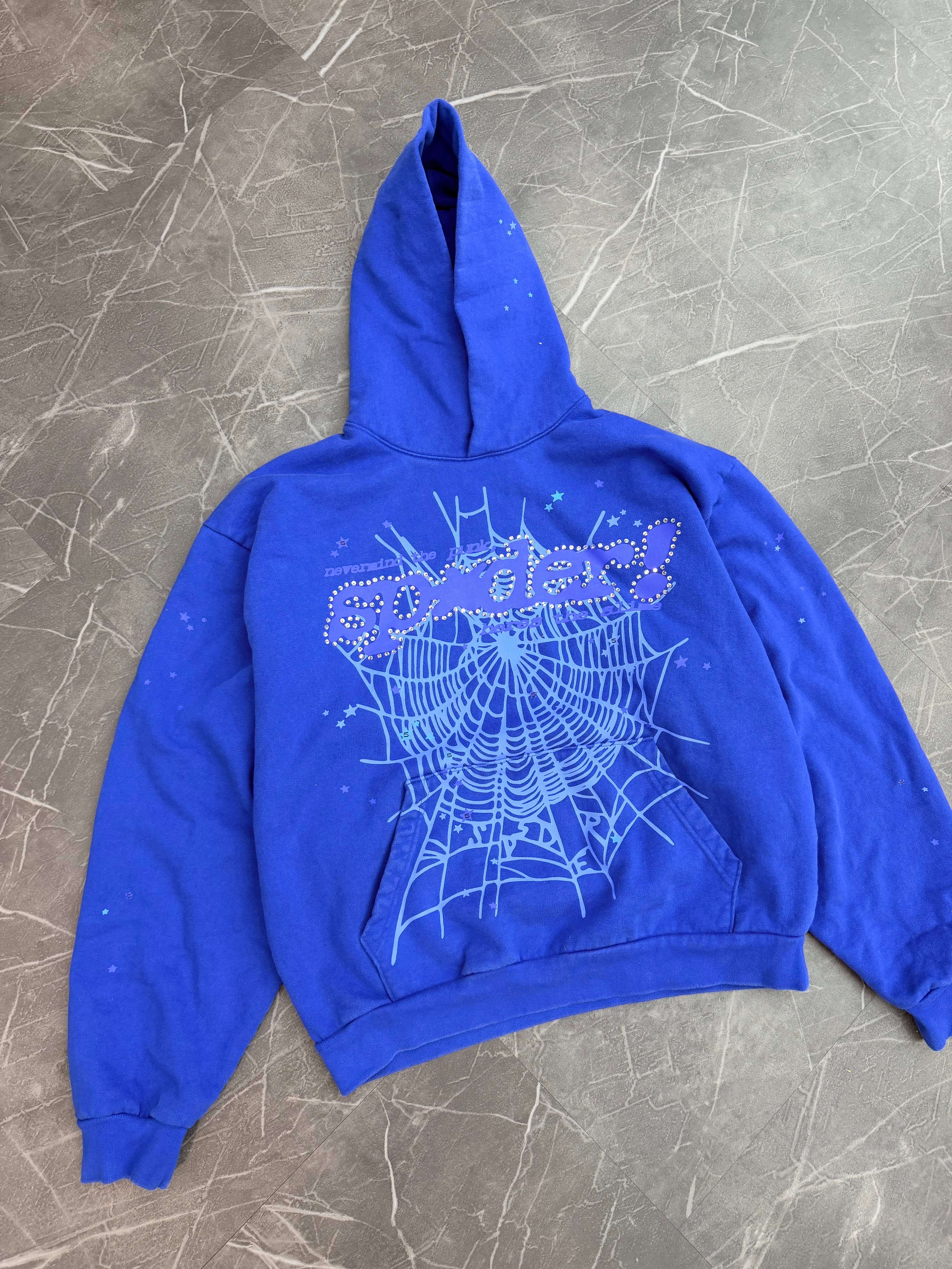 Sp5der Rhinestone Punk v2 Hoodie Blue