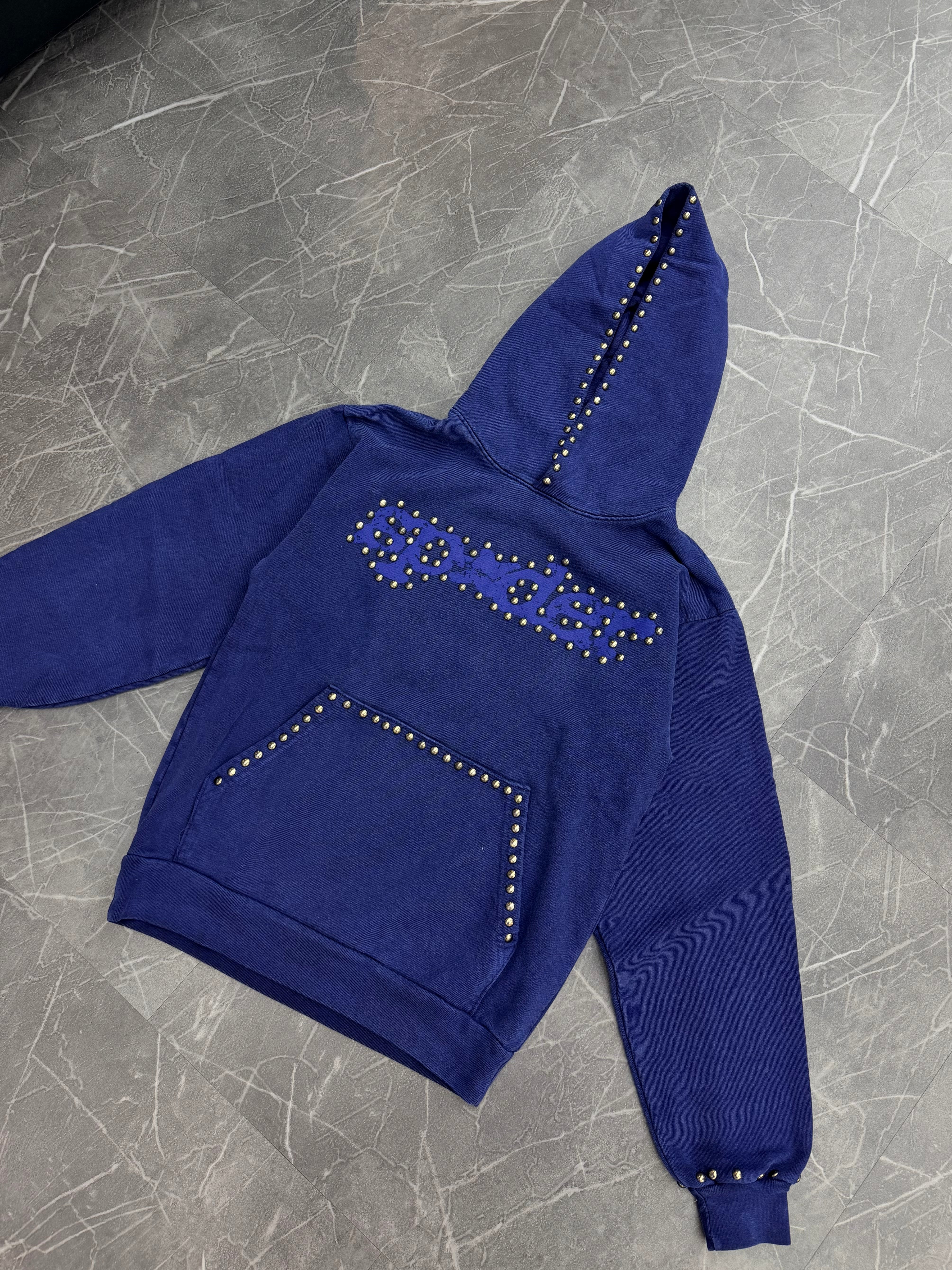 Sp5der Blue Studded “Punk V3 Hoodie”