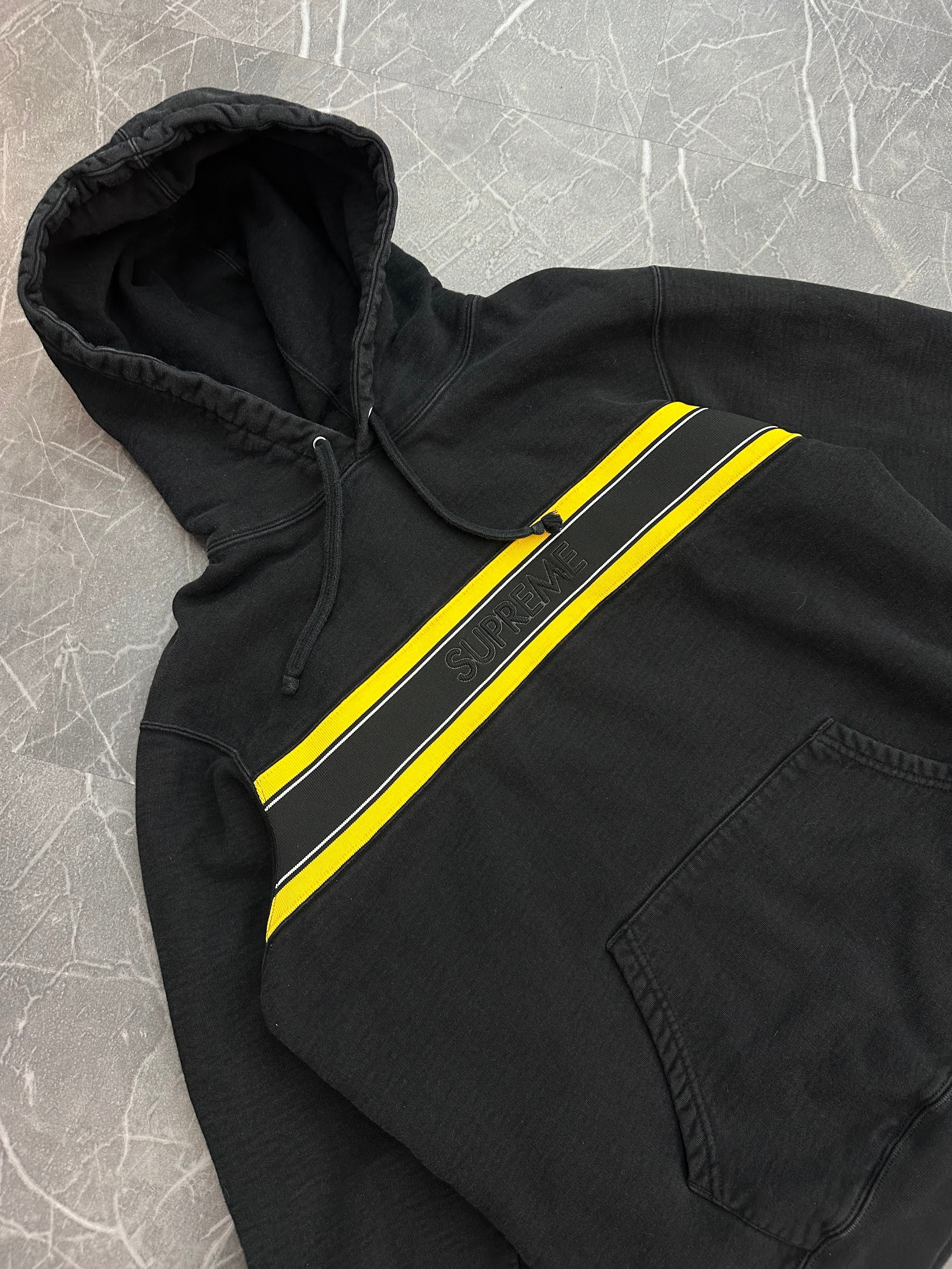 Supreme Yellow Chest Stripe Logo Hooded Sweatshirt (L)