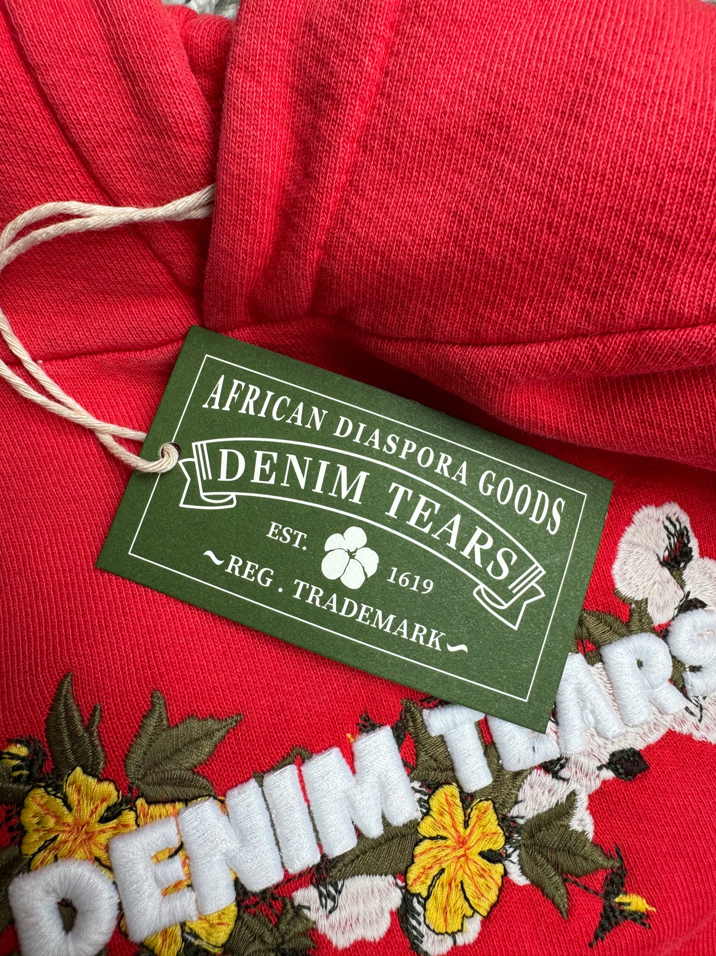 Denim Tears Embroidered Floral Logo Hoodie Red