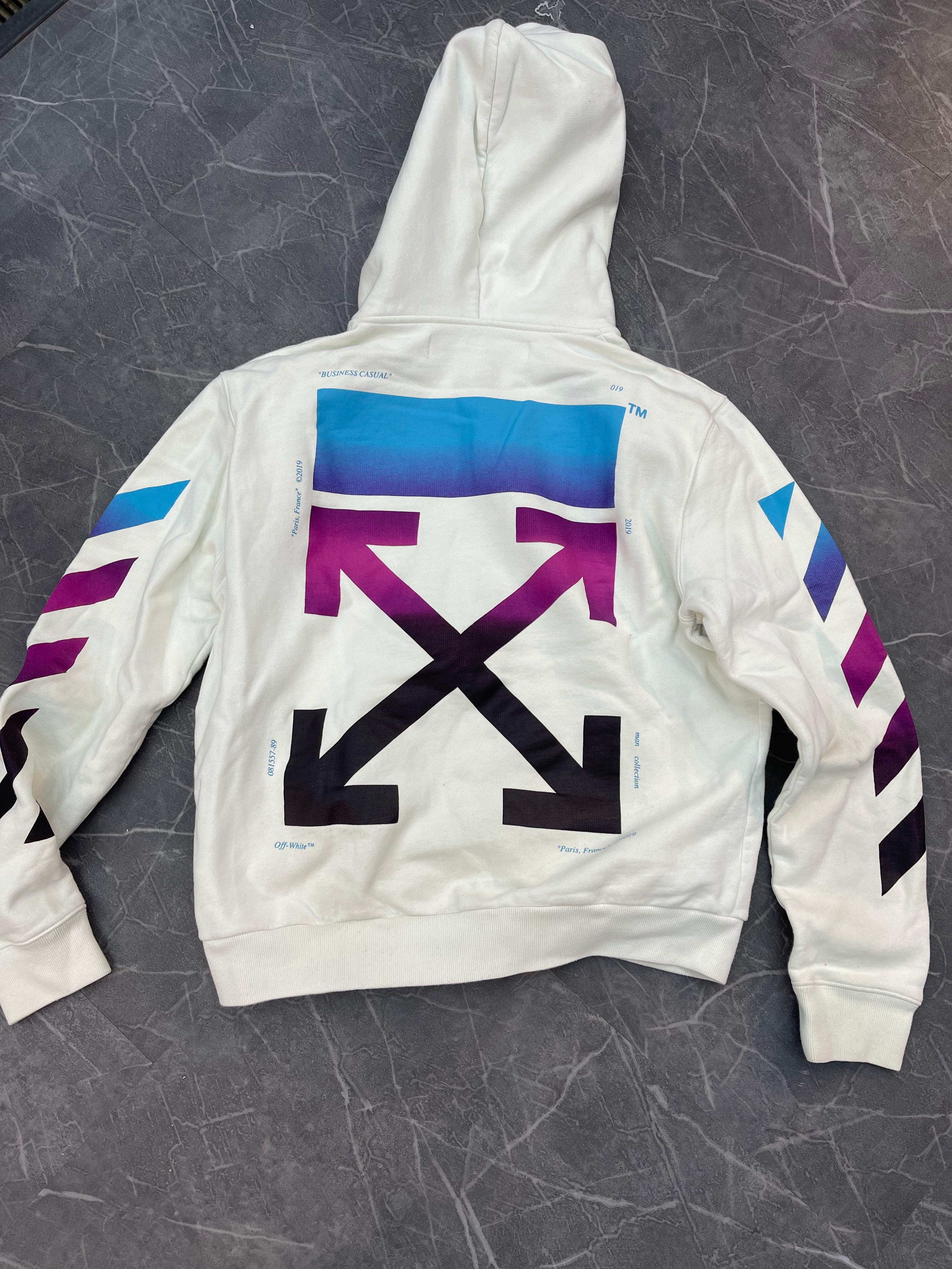 Off White Arrows Zipup Hoodie “White Blue Ombre”