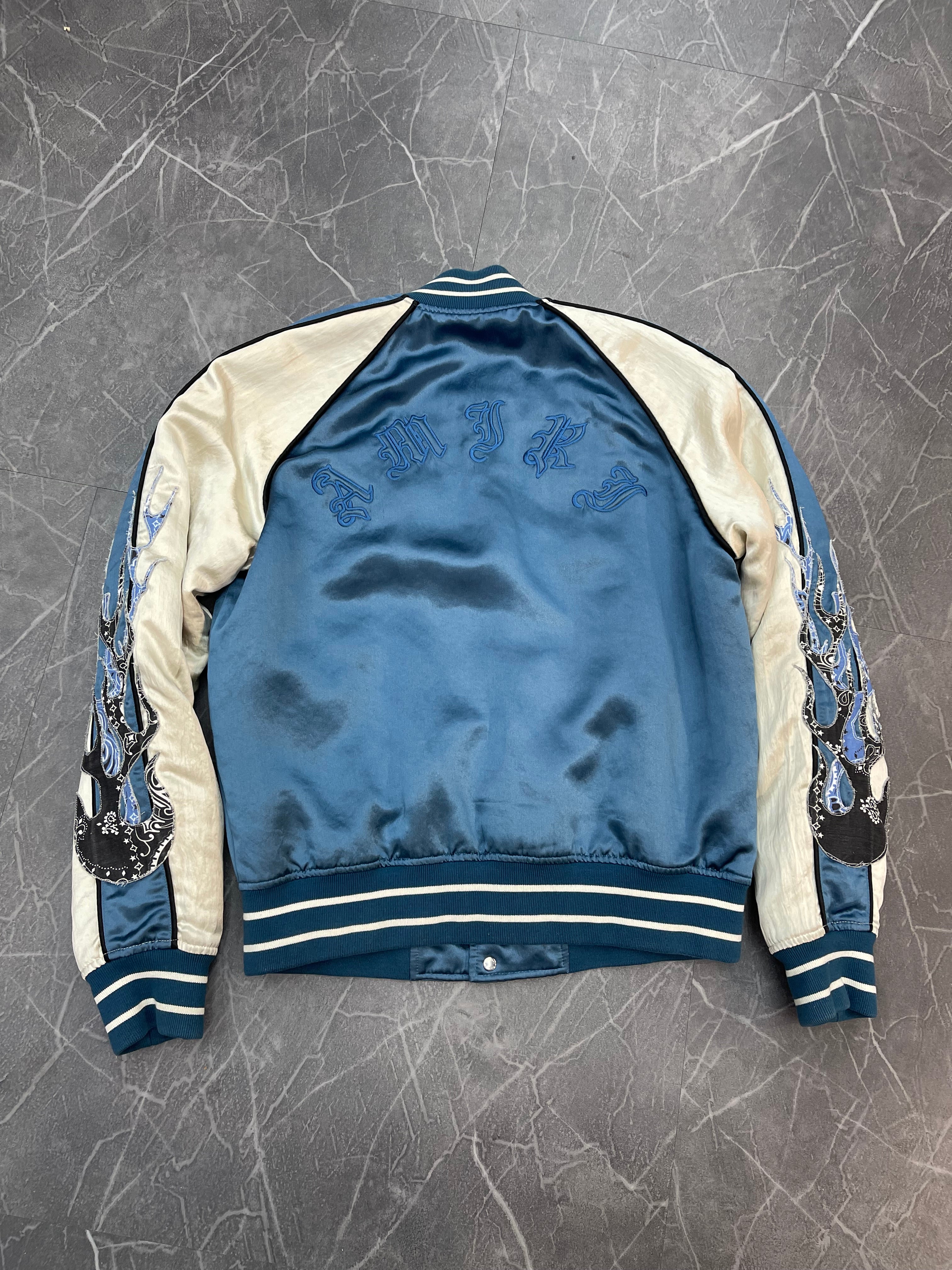 Amiri Satin Flames Souvenir Jacket Blue