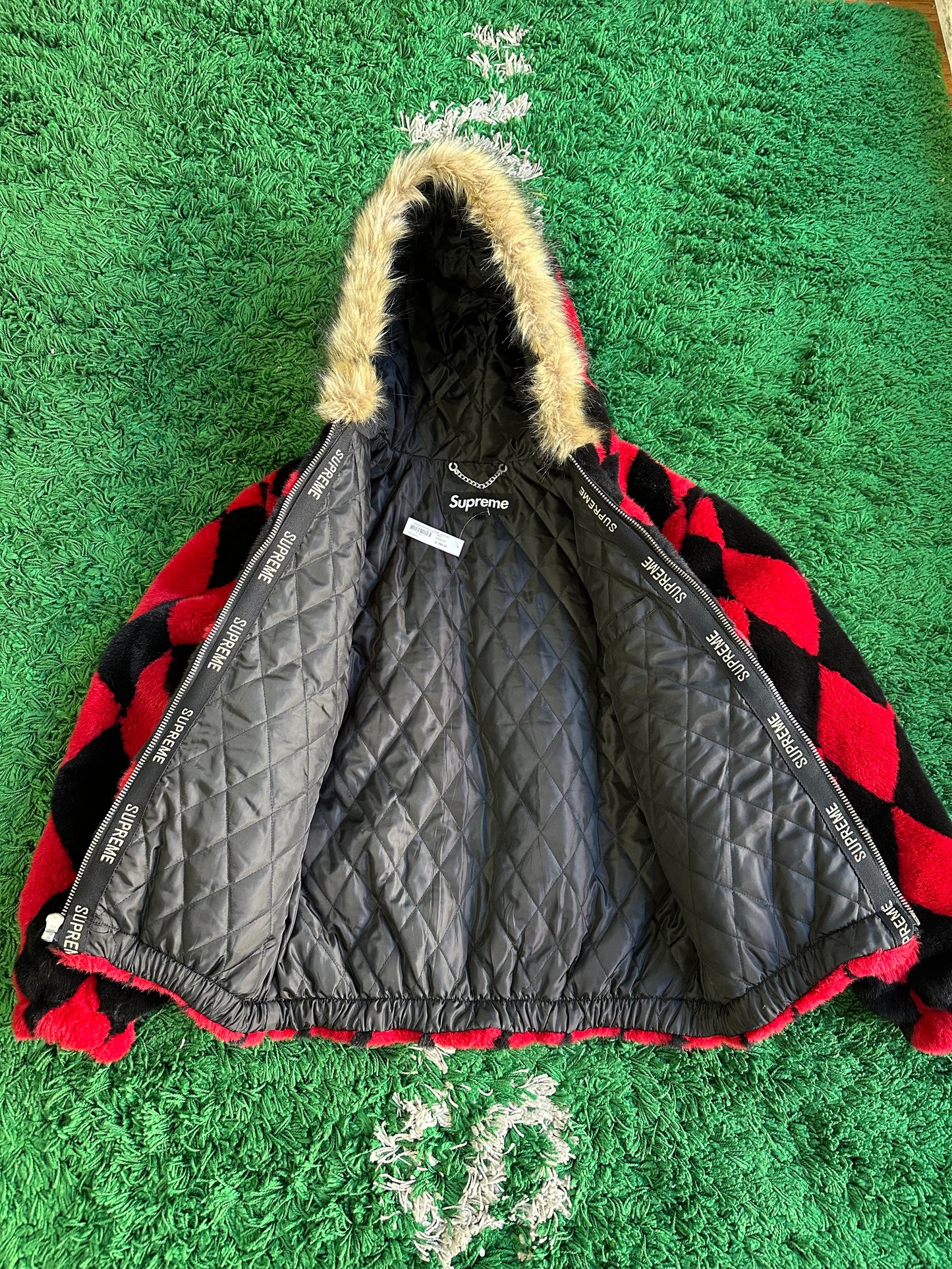 Supreme Diamond Faux Fur Jacket “Red”