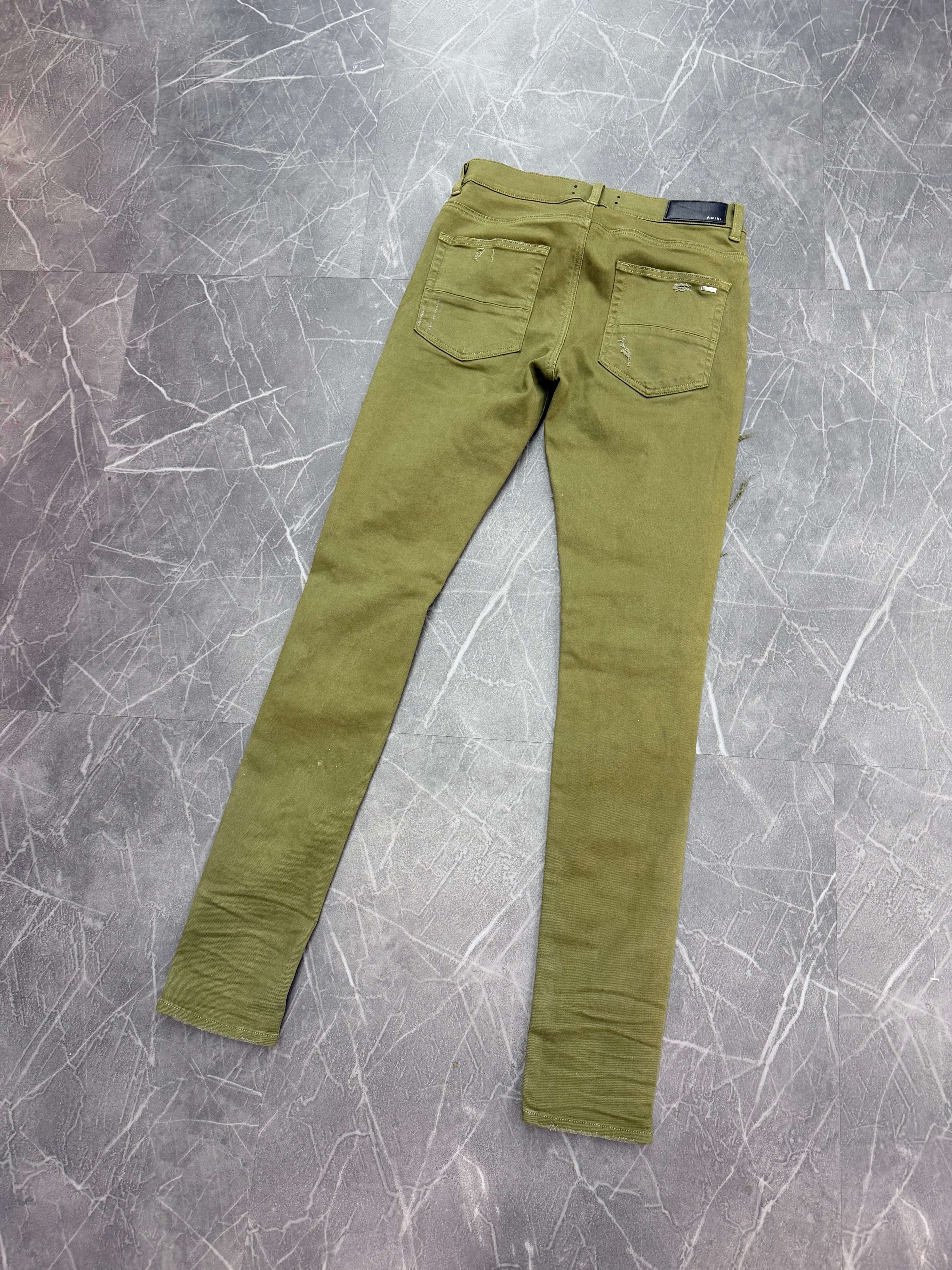 Amiri Denim Jeans Olive Ripped Bandana (30)
