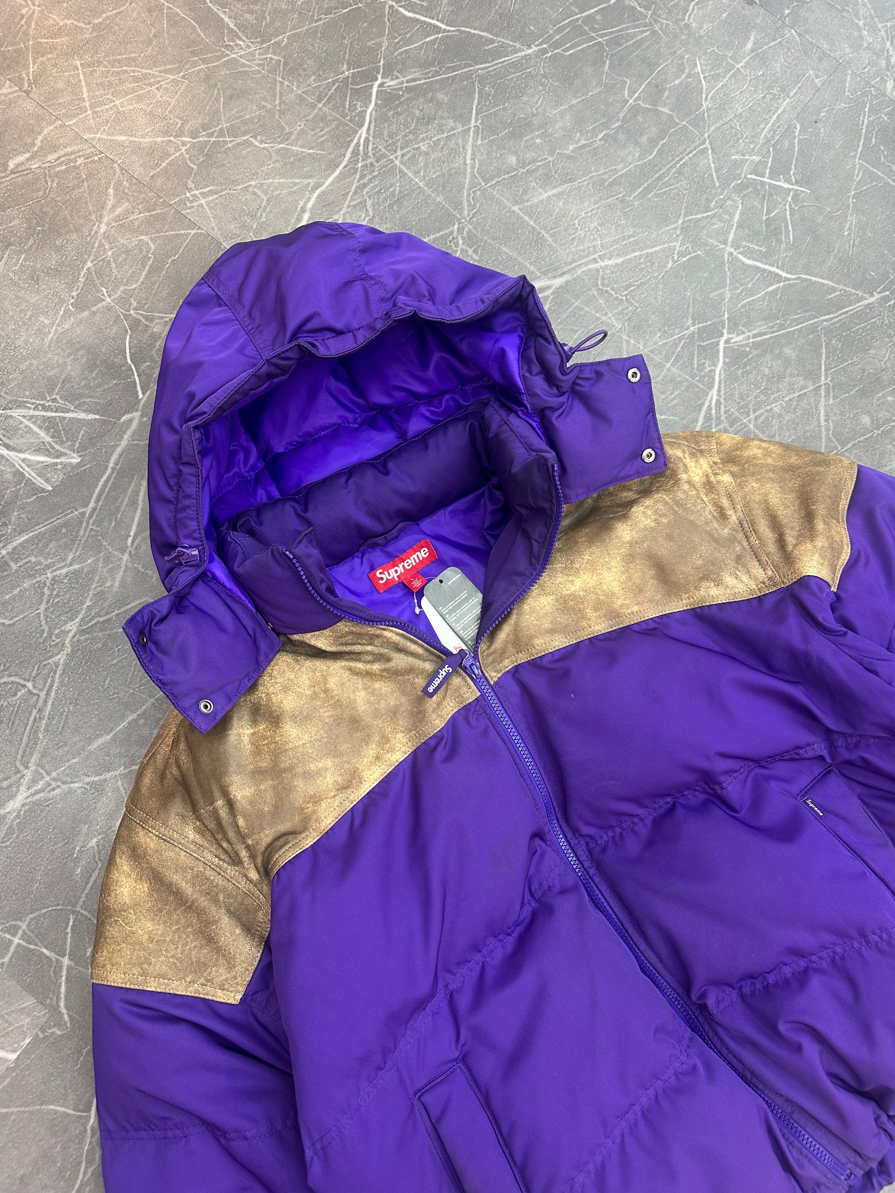 Supreme Leather Yoke Puffer Jacket Purple