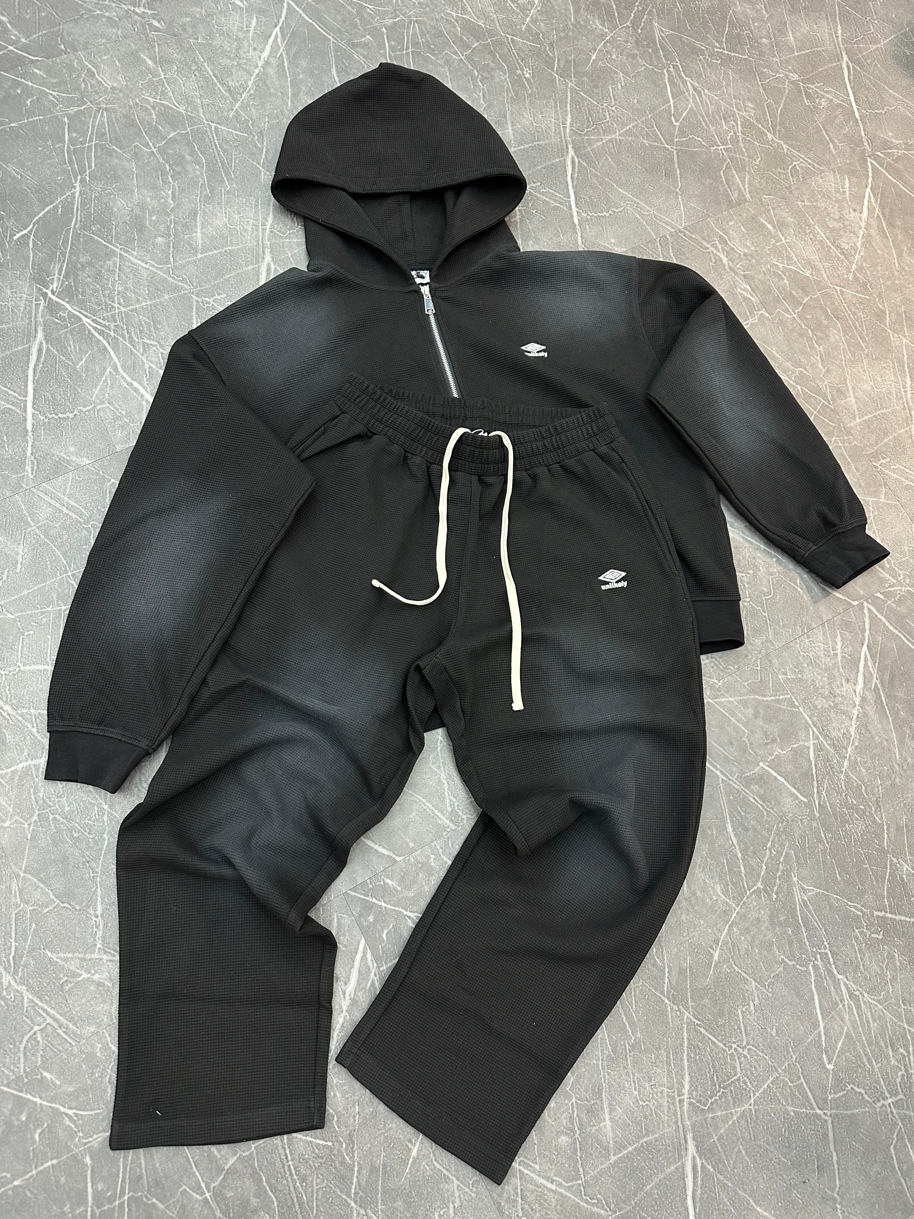 Unlikely Streetwear Black Faded Thermal Set