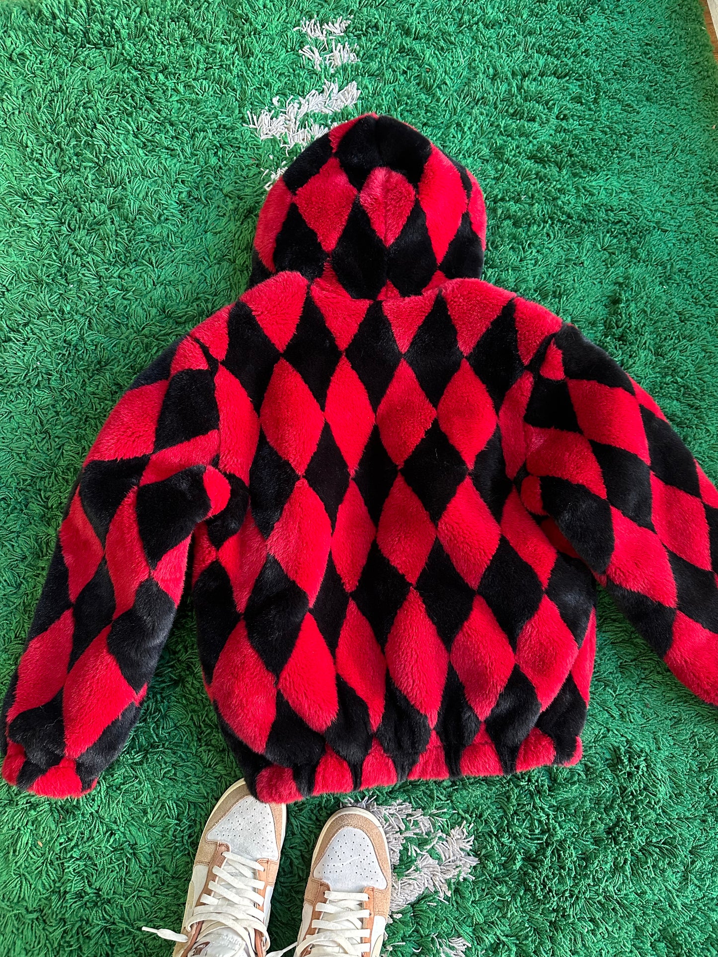 Supreme Diamond Faux Fur Jacket “Red”