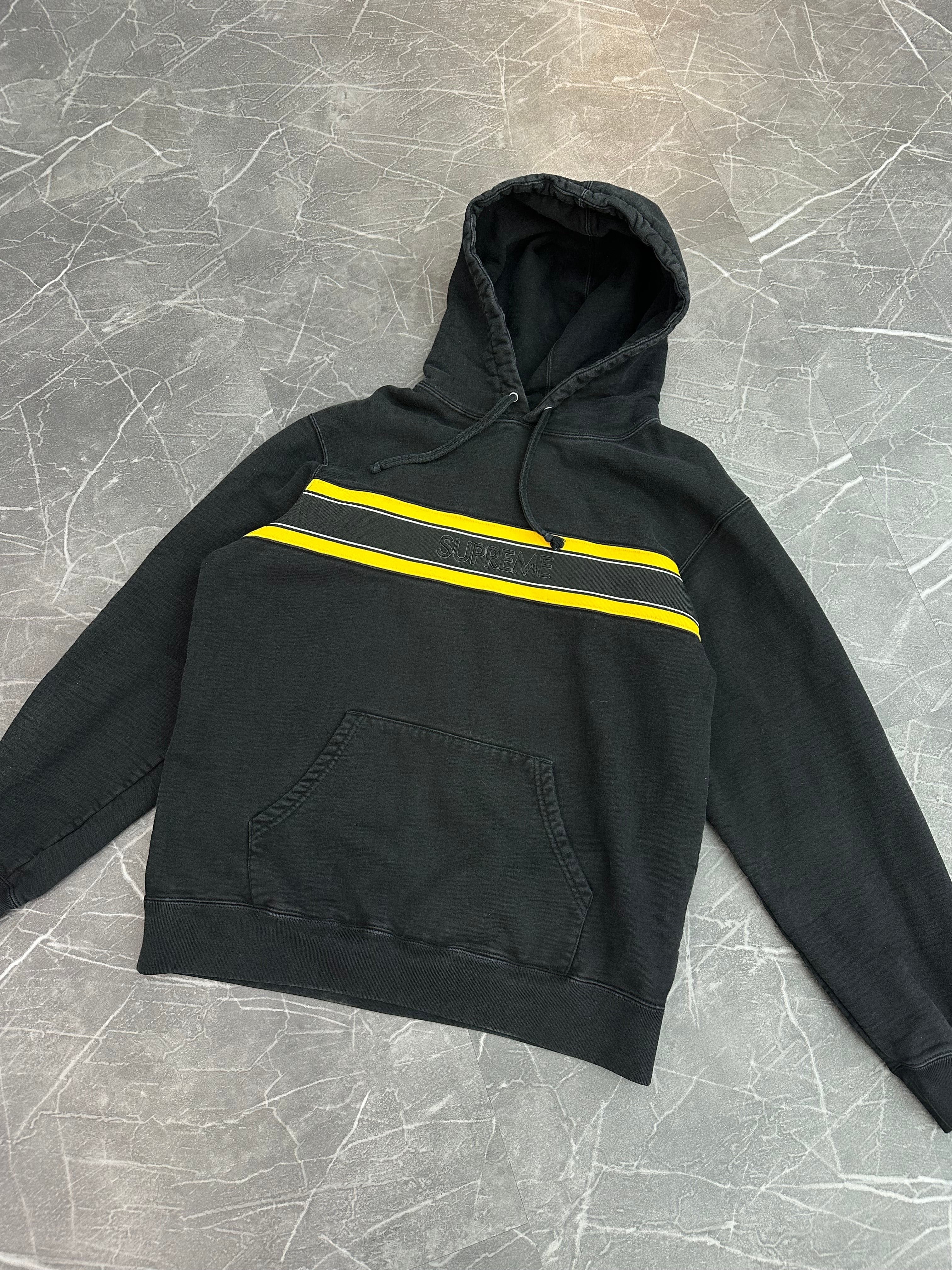 Supreme Yellow Chest Stripe Logo Hooded Sweatshirt (L)