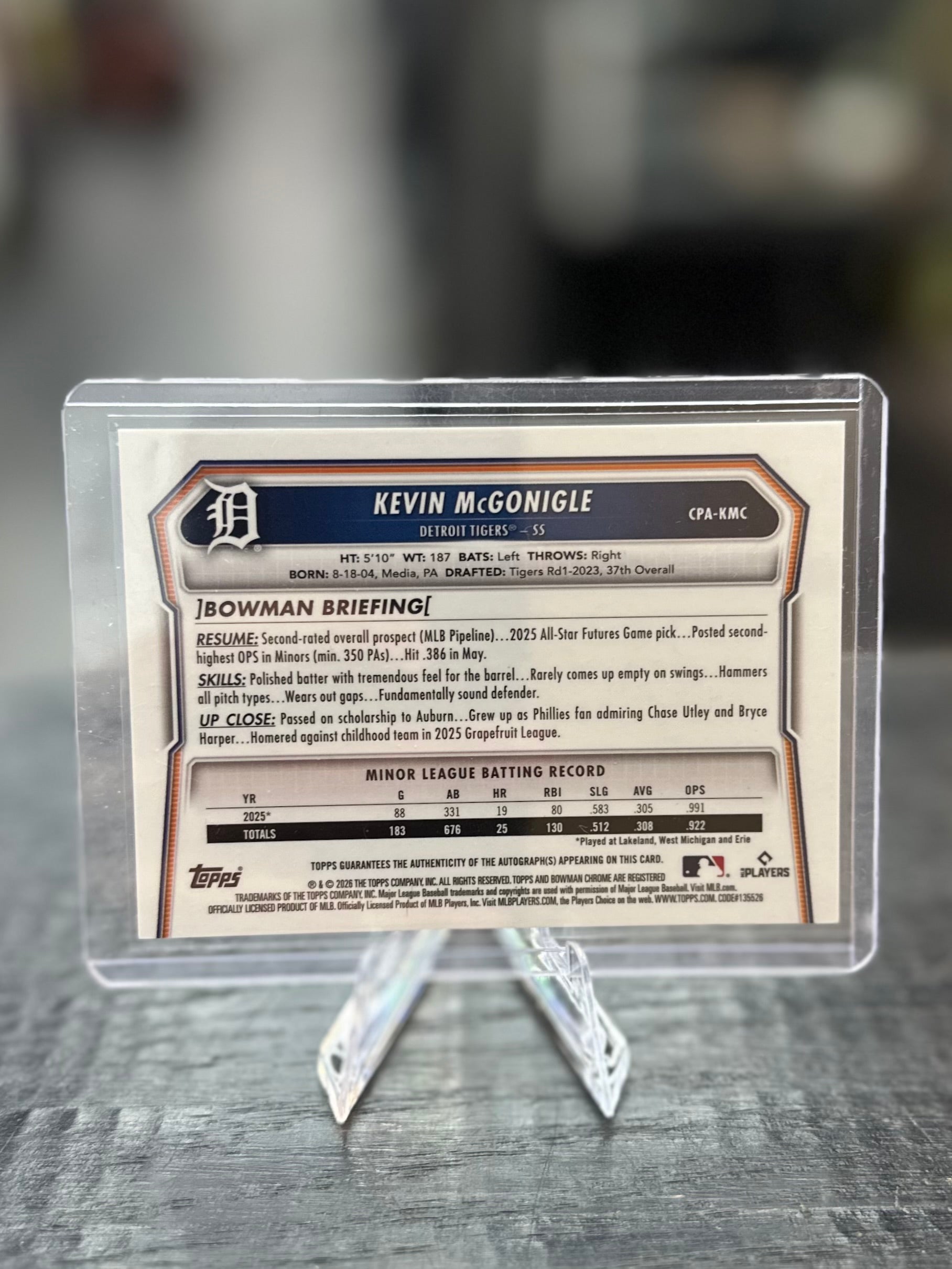 2026 Bowman Chrome Kevin McGonigle Yellow Refractor Auto /75