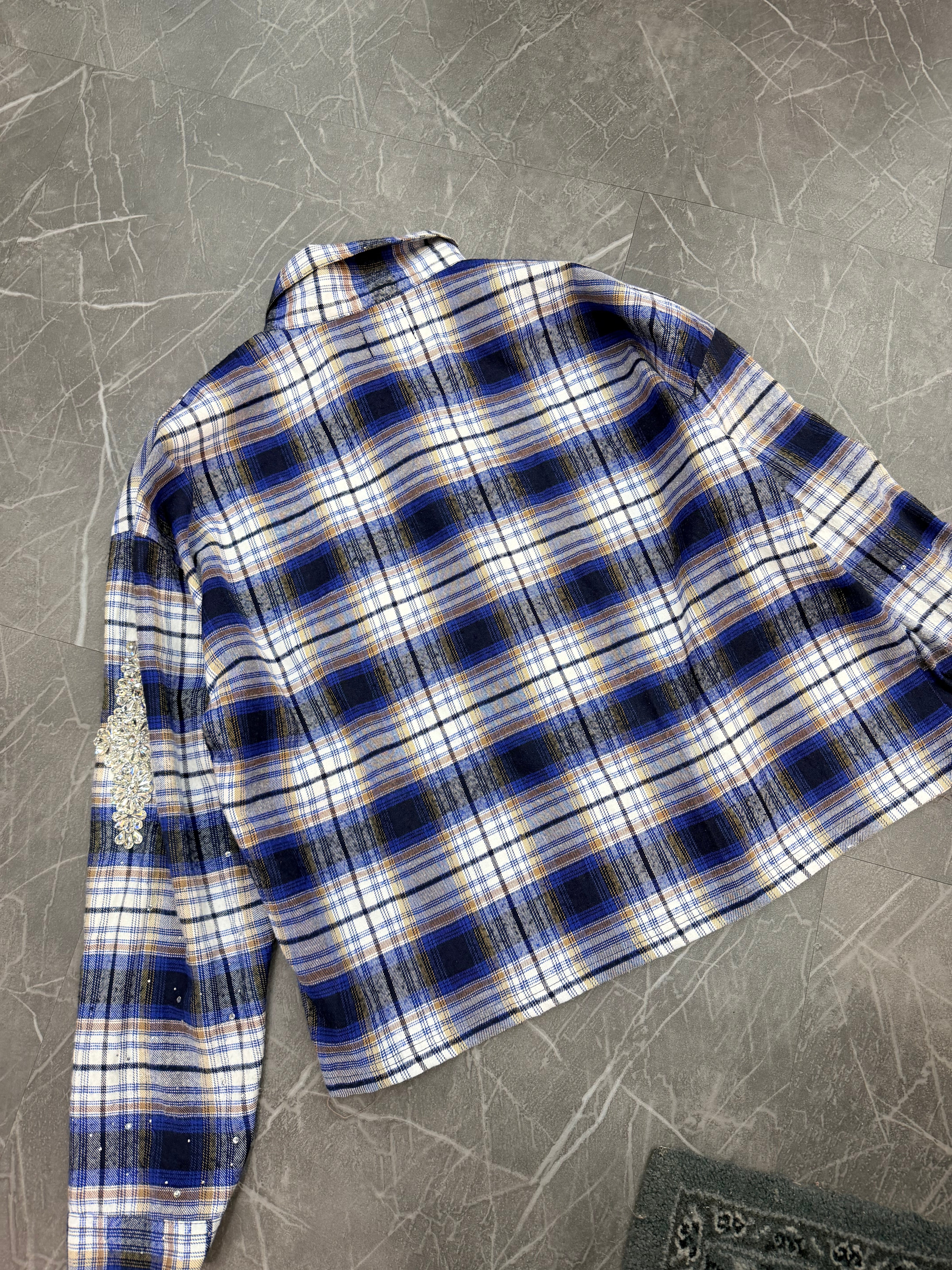 Fraternal Rhinestone Blue Button Up