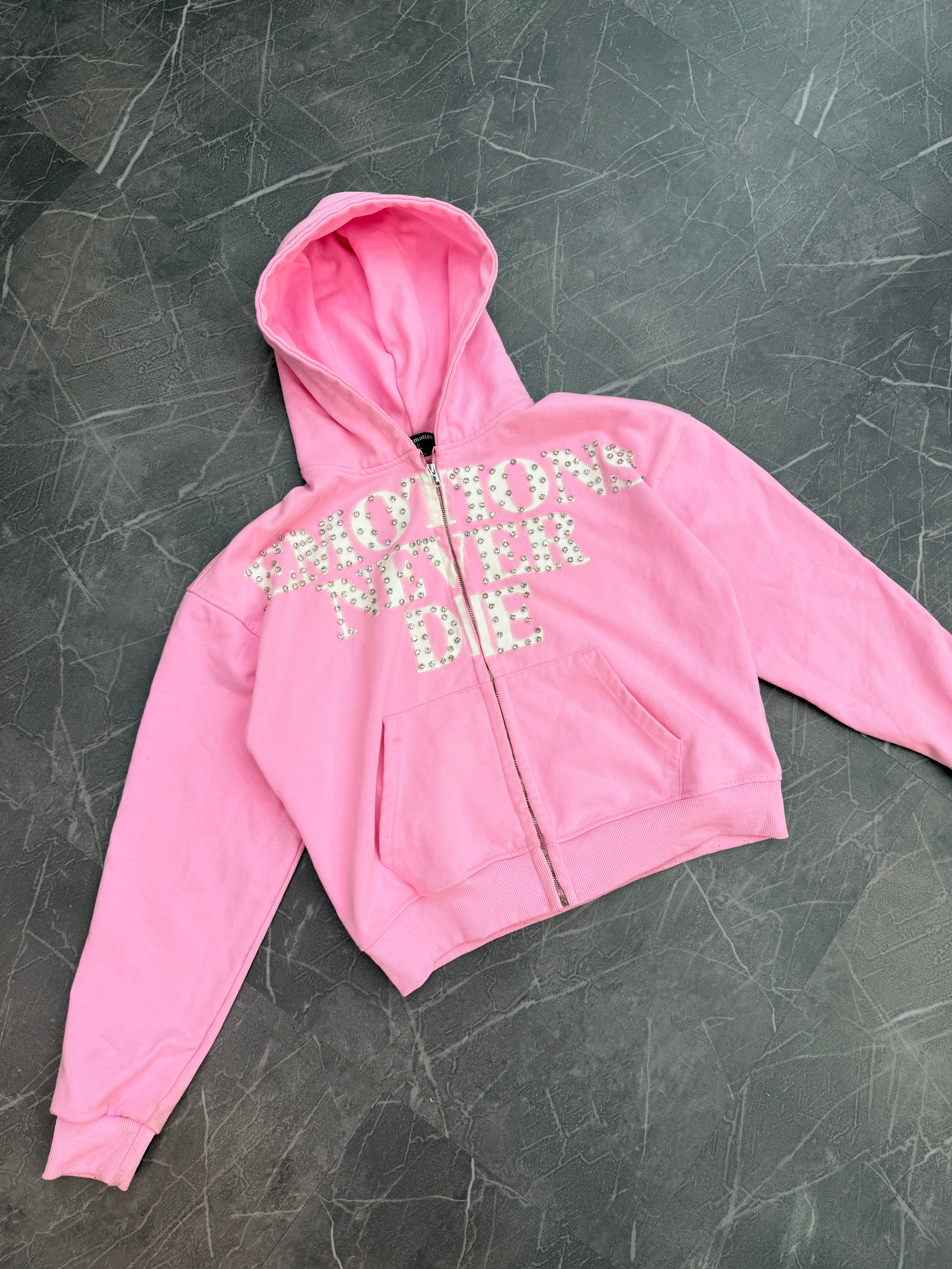 Mixed Emotions Rhinestone Zip Up Pink