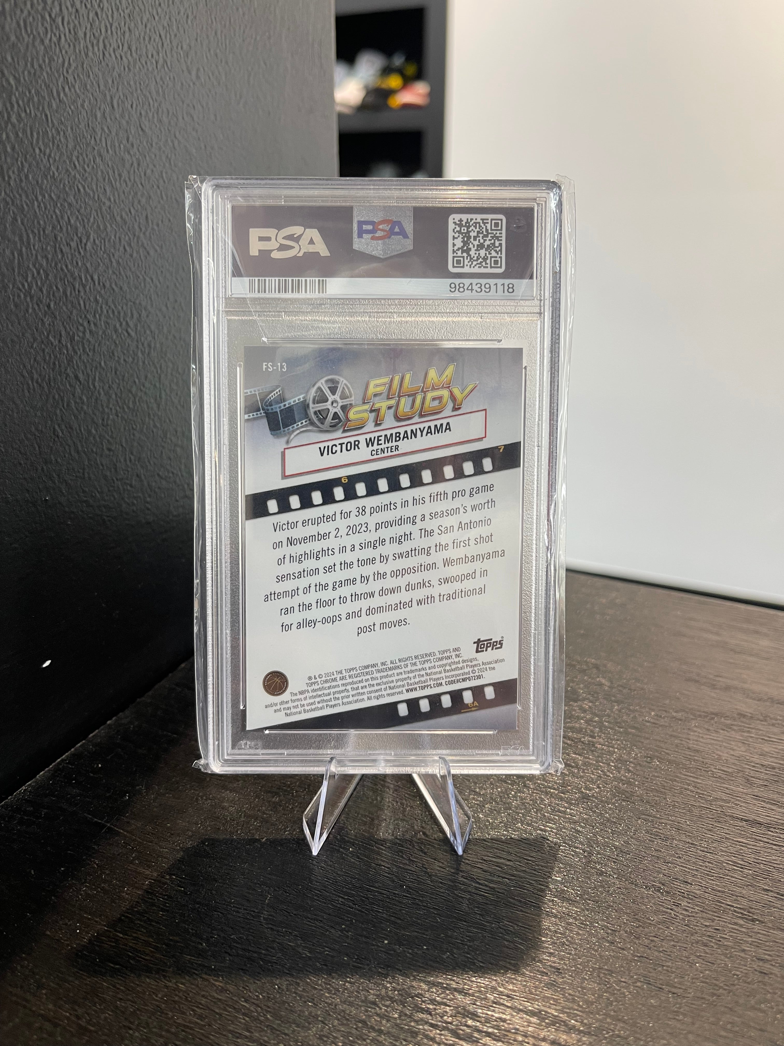 2023 Topps Chrome Victor Wembanyama Film Study Pink Basketball Refractor PSA 10