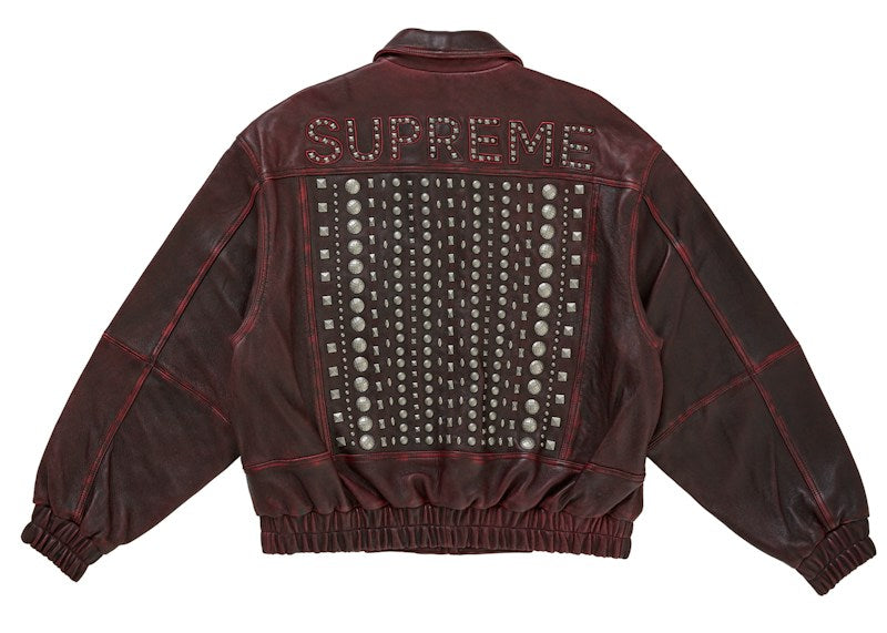 Supreme Multi Studded Leather Jacket Burgundy