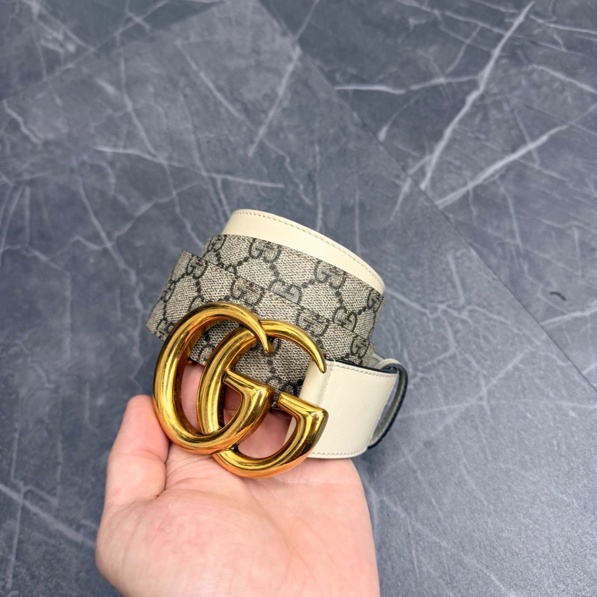 Gucci GG Belt Double G Buckle 1 Width Belt White (Size 95/38) (Lightly Worn)