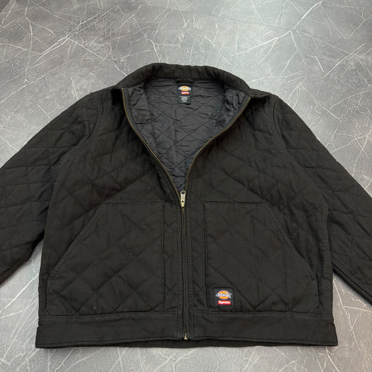 Supreme Dickies Quilted Lined Zip Up Hooded Sweatshirt Black - Image 2