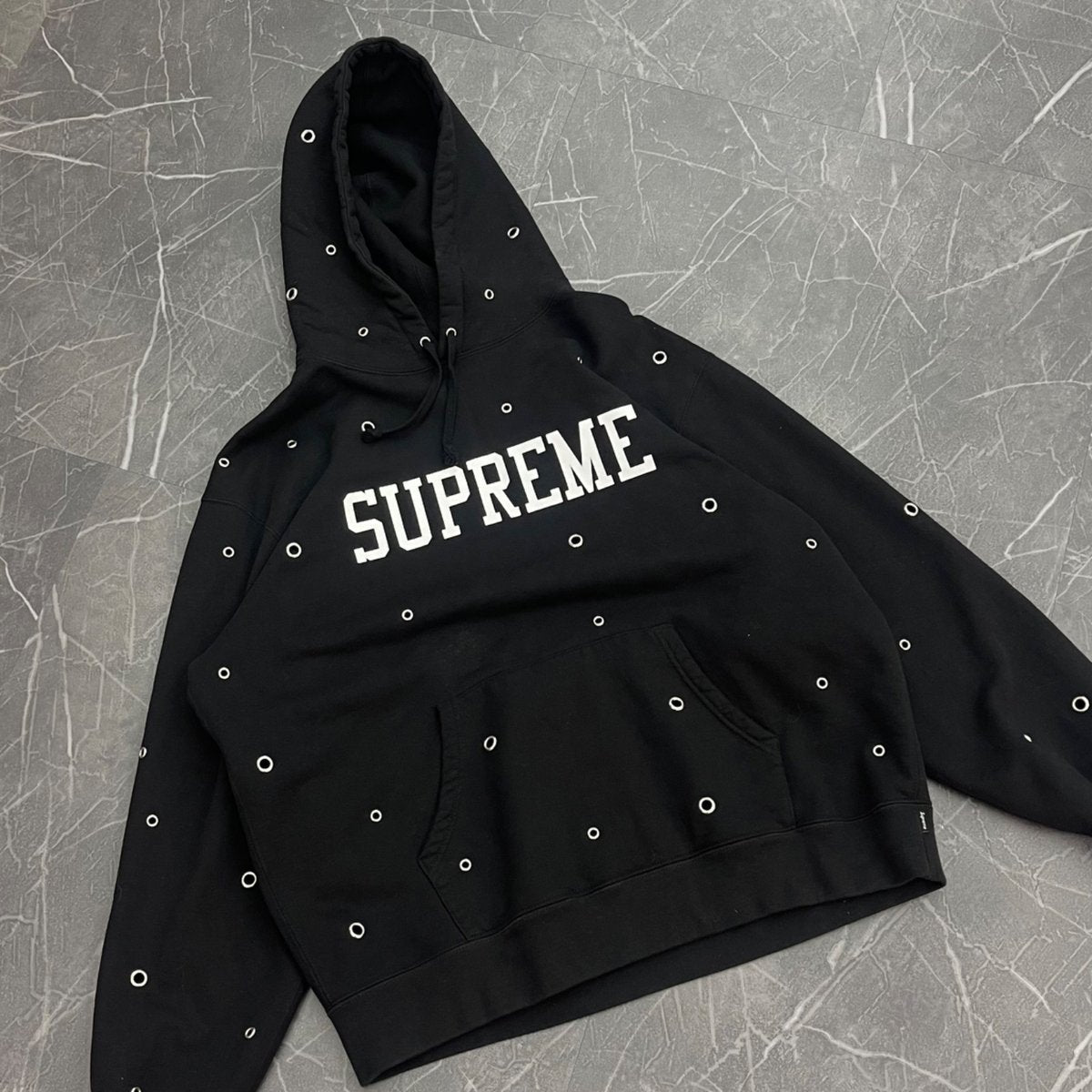 Supreme Eyelet Hooded Sweatshirt Black (Size L) (Lightly Worn)