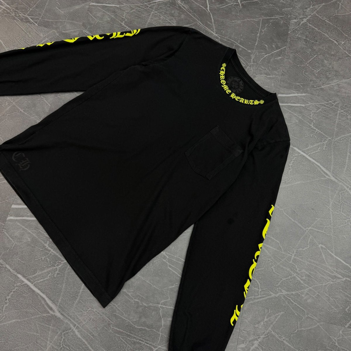 Chrome Hearts Long Sleeve Neck Logo Tee "Black/Yellow" - Image 2