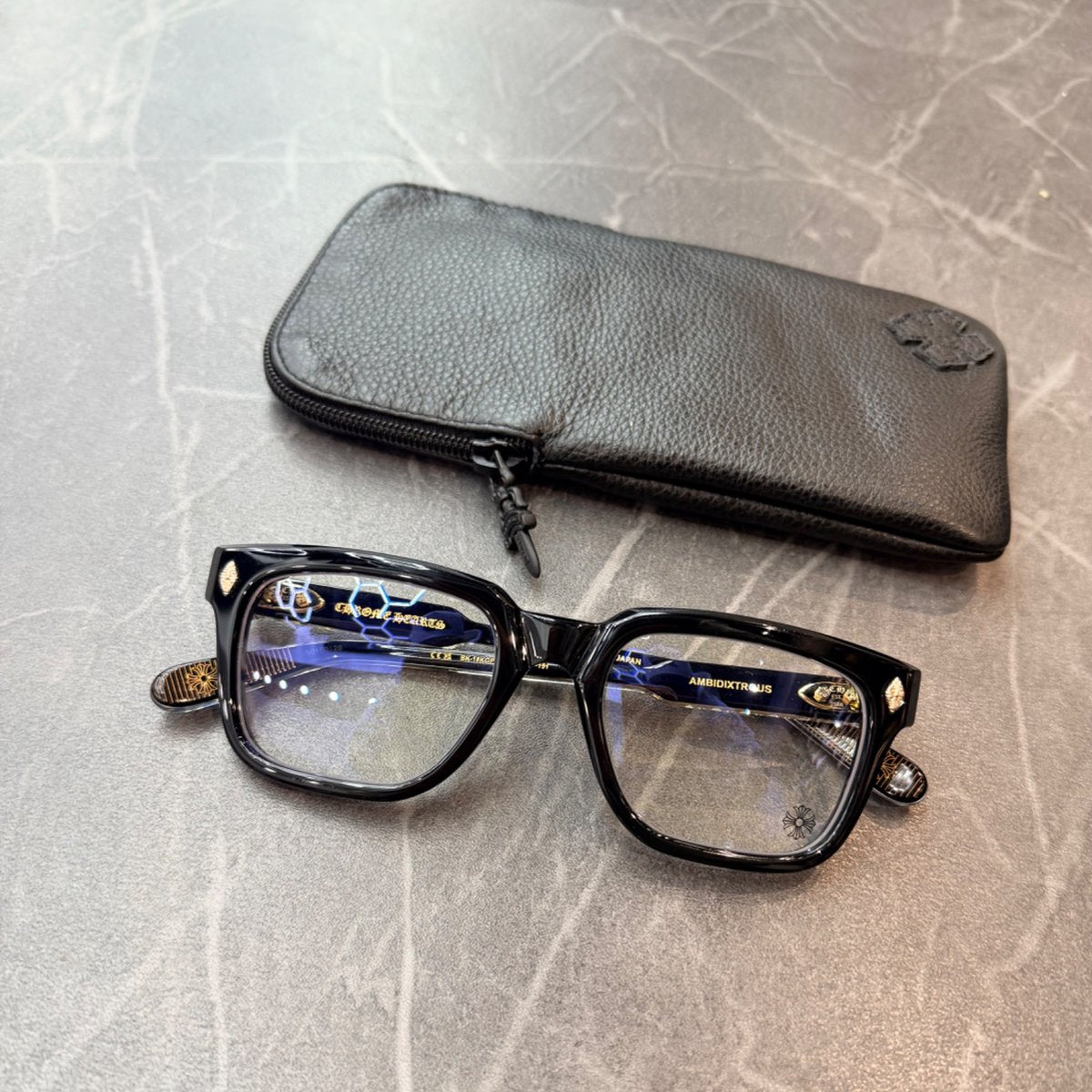 Chrome Hearts Ambidixtrous 18K Gold Plated Black Glasses - Image 2