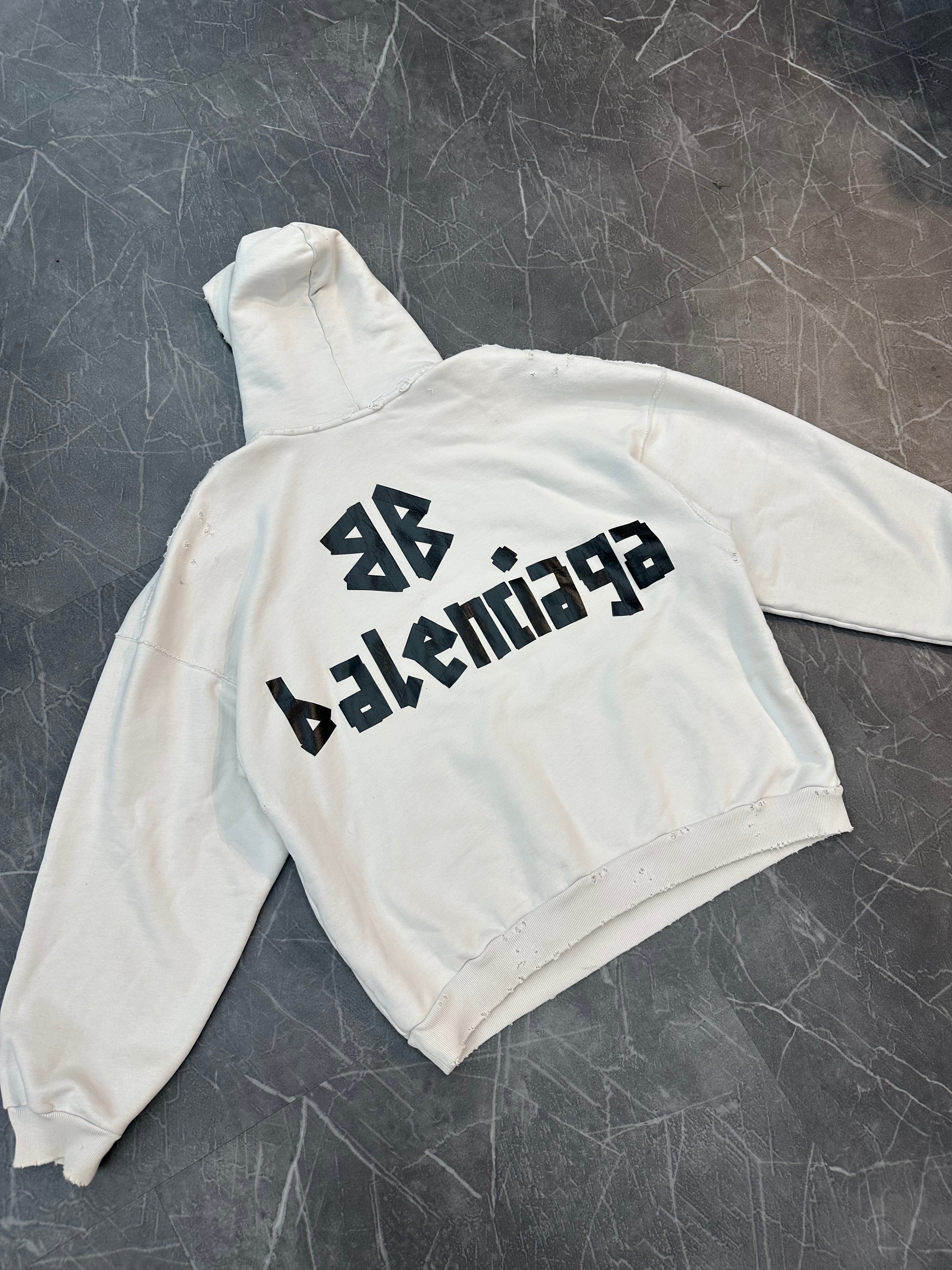 Balenciaga Tape Logo Hoodie White